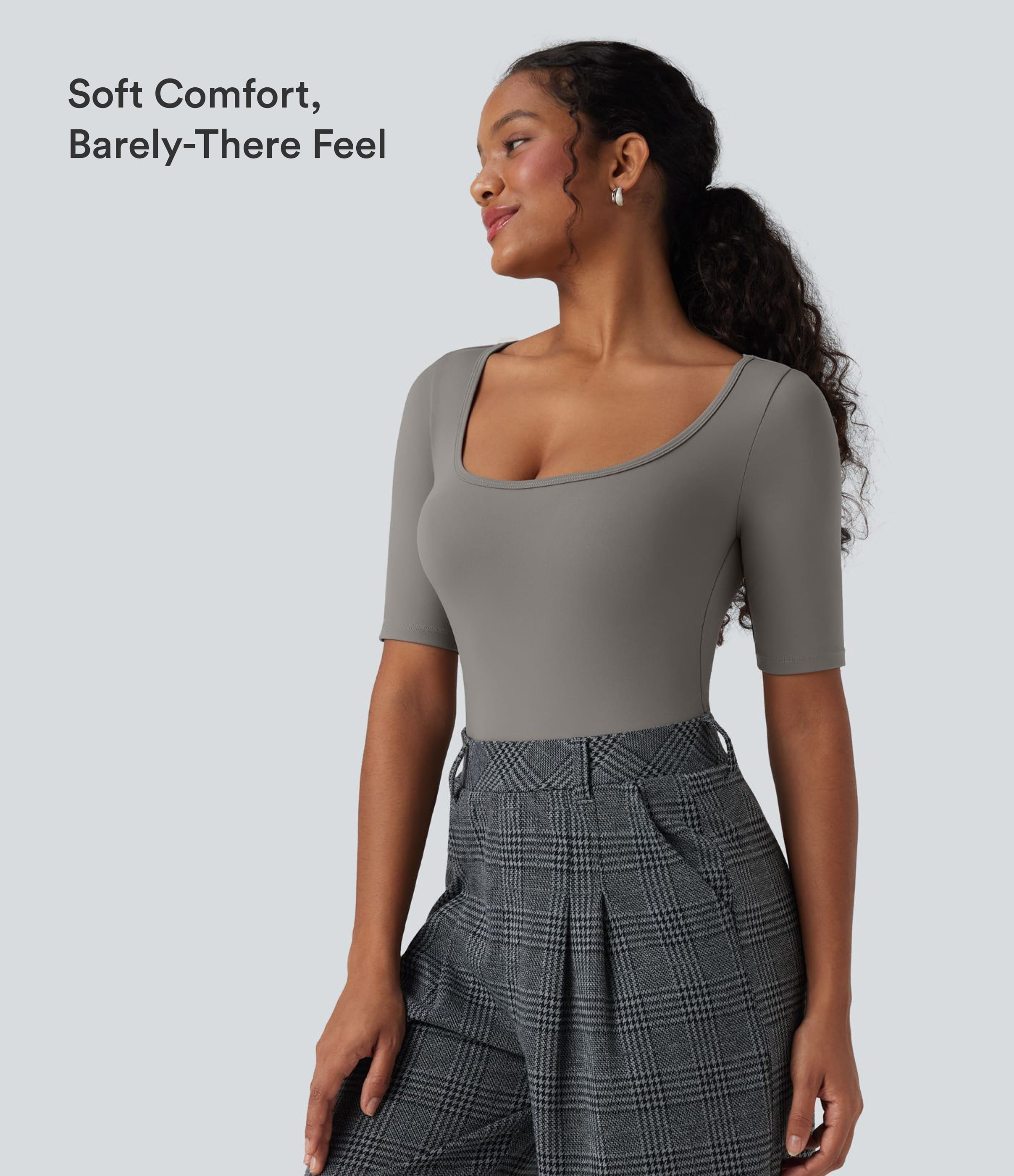 Steeple Gray SoftlyZero™ Airy Scoop Neck Short Sleeve InstantCool Work T-Shirt / 2