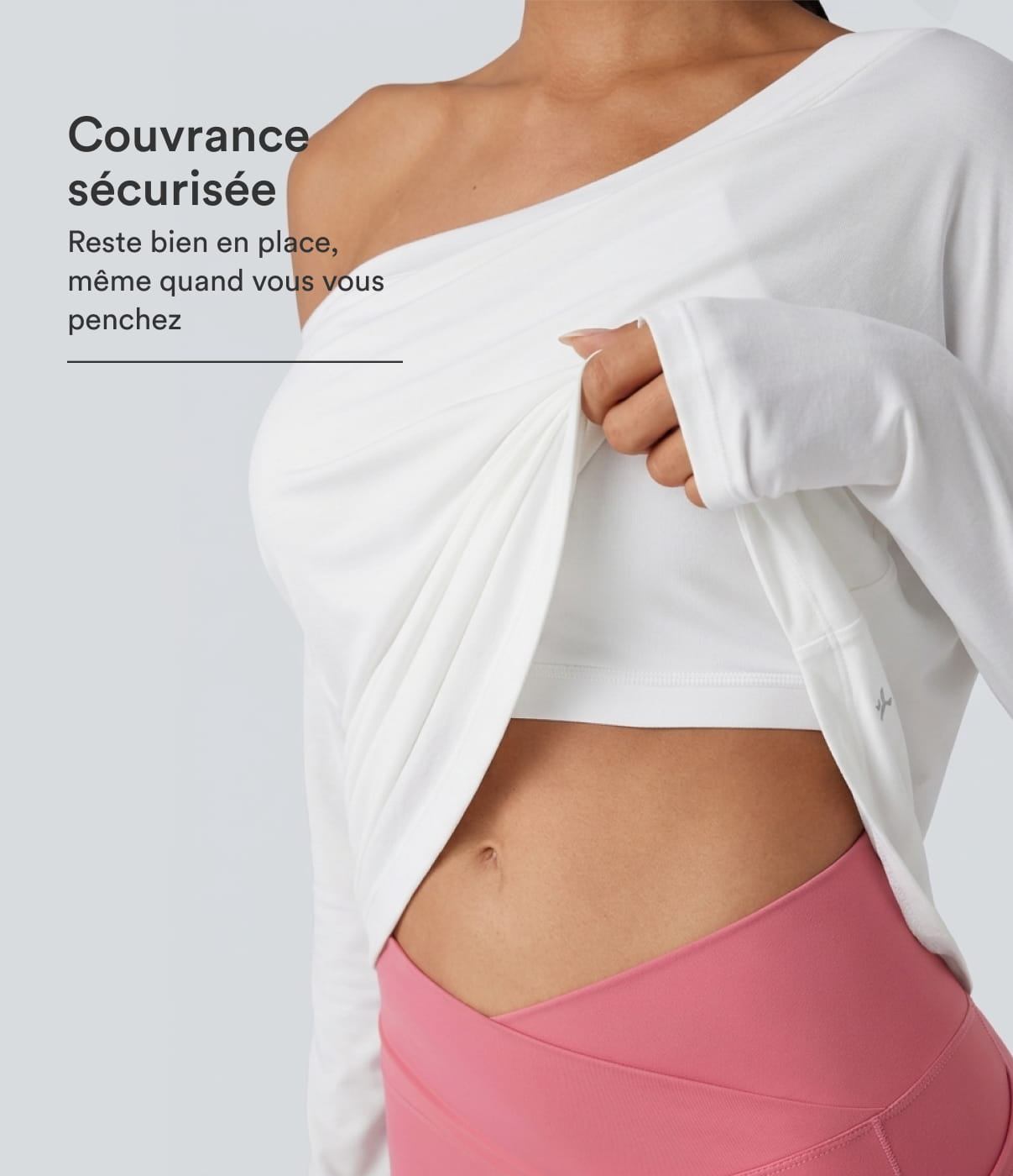 Top de sport yoga une épaule séchage rapide ourlet arrondi asymétrique manches longues avec trous pouces - Brassière intégrée