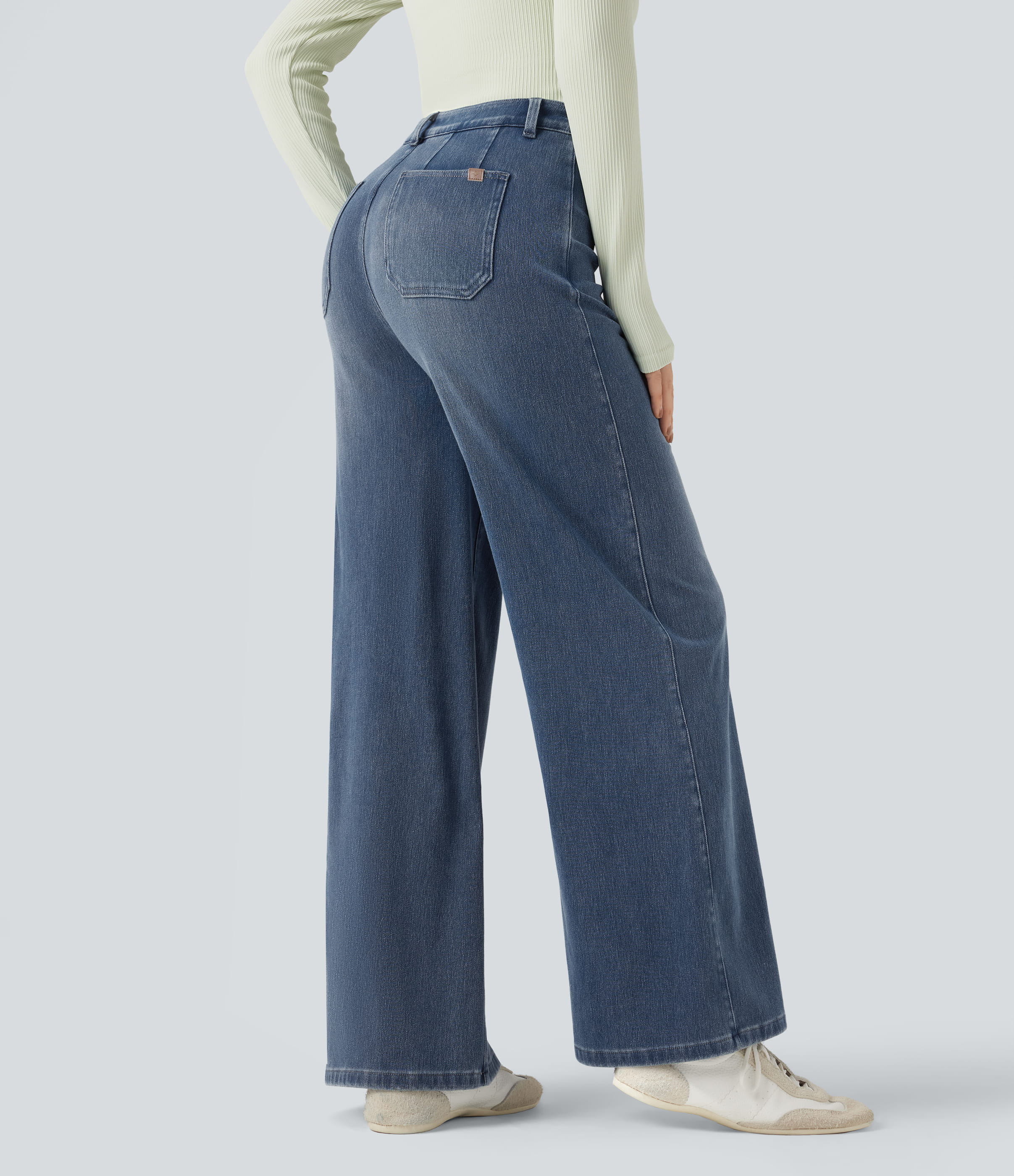 Tide Blue Denim Halara Flex™ Jean large décontracté taille haute gainant avec poches / 2