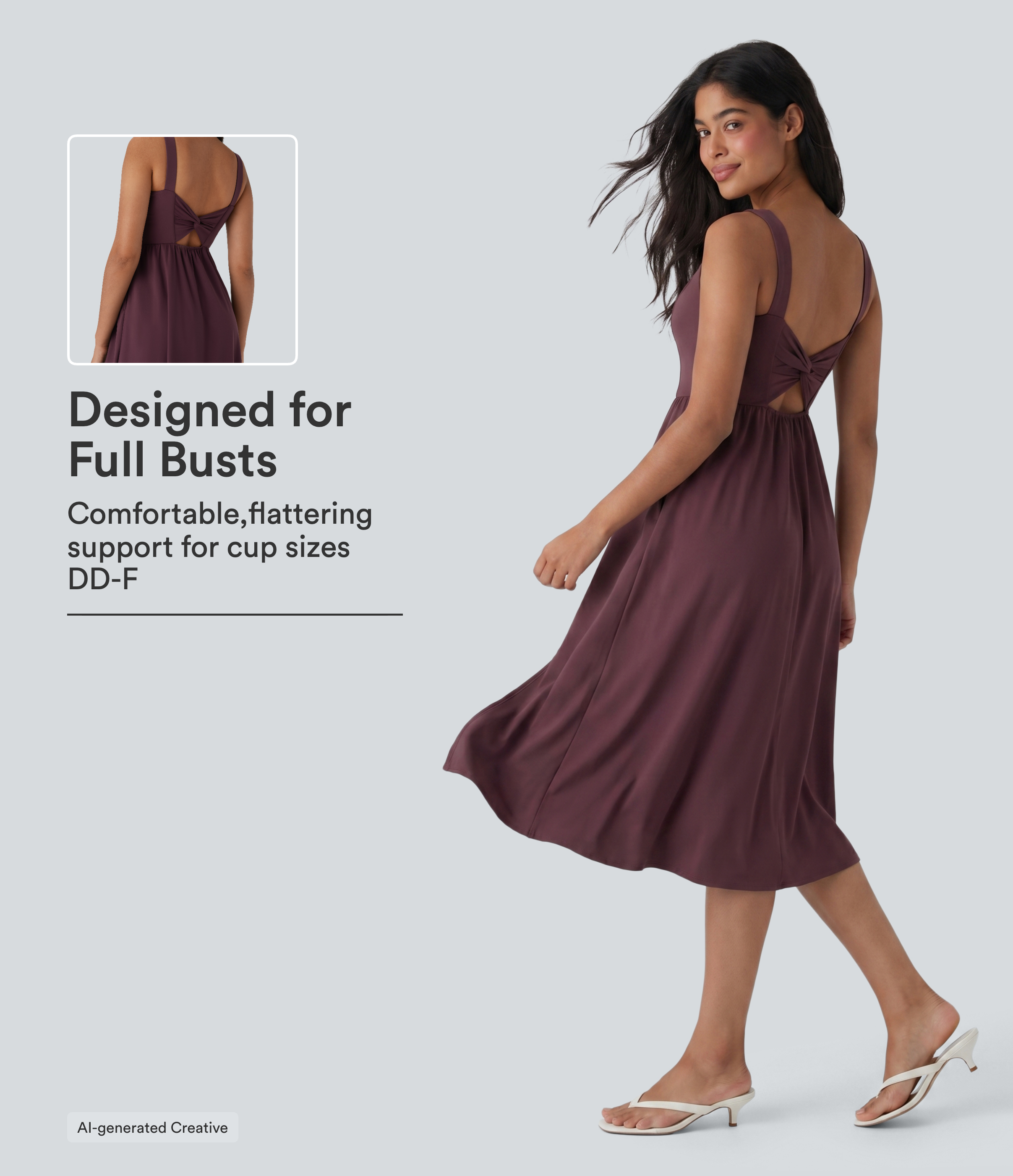 SoftlyZero™ Airy Padded Cool Touch Midi Casual Dress with Pockets DD-F Cups