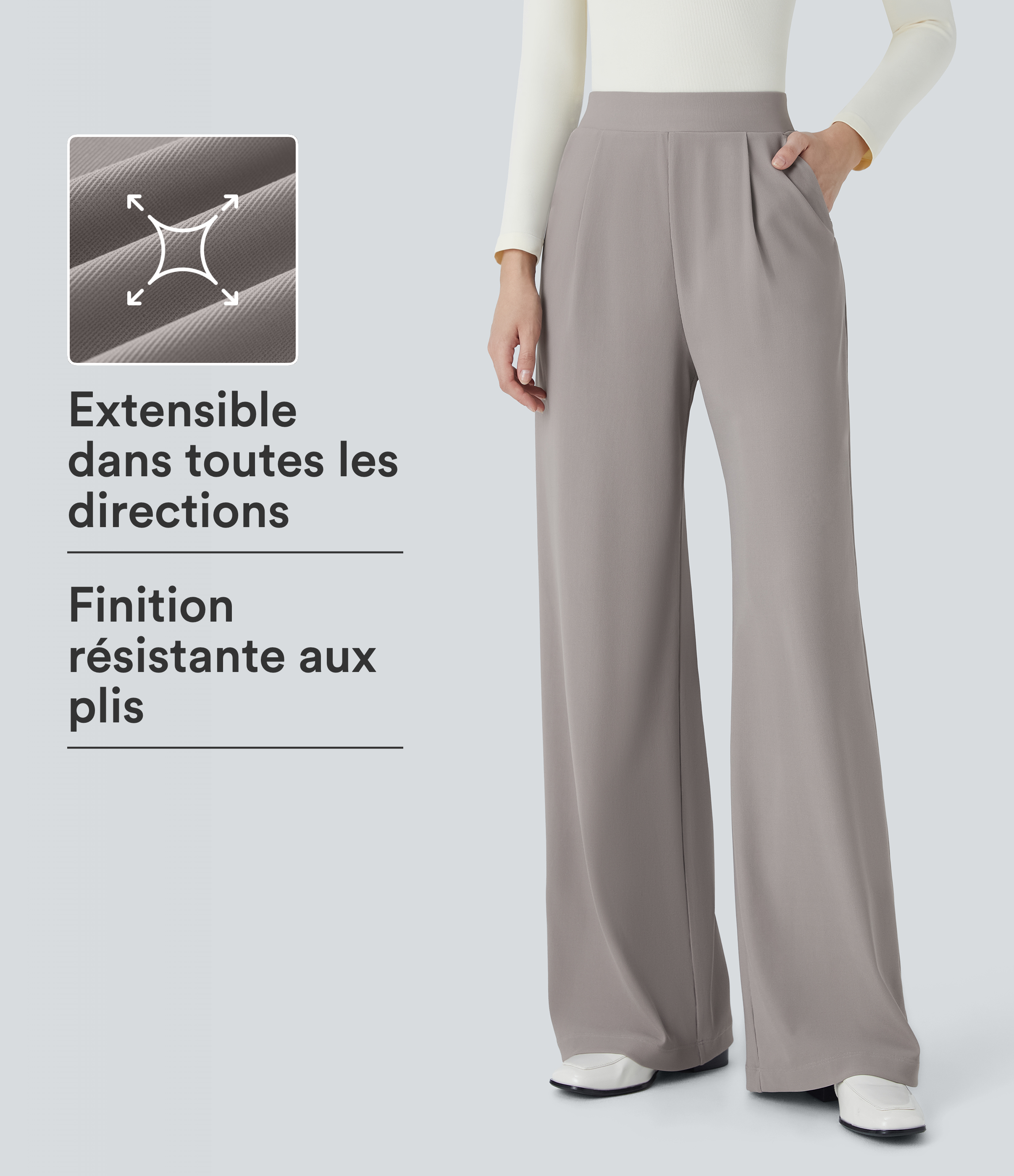 Halara Flex™ Pantalon Tailleur Évasé à Taille Haute Sculptant la Silhouette avec Poches Latérales Micro Waffle