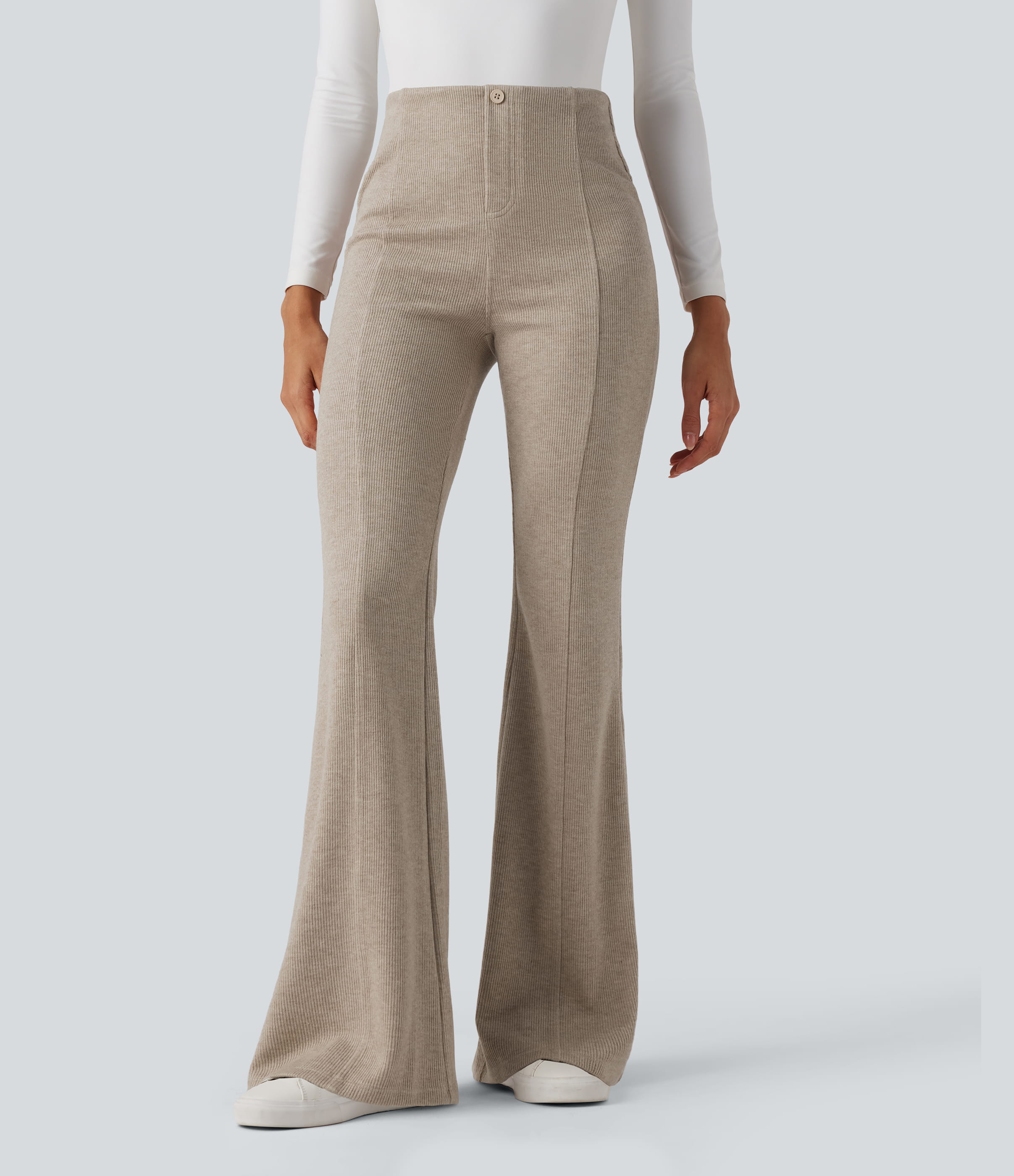Ribbed High Waisted Tummy Control Casual Flare Pants