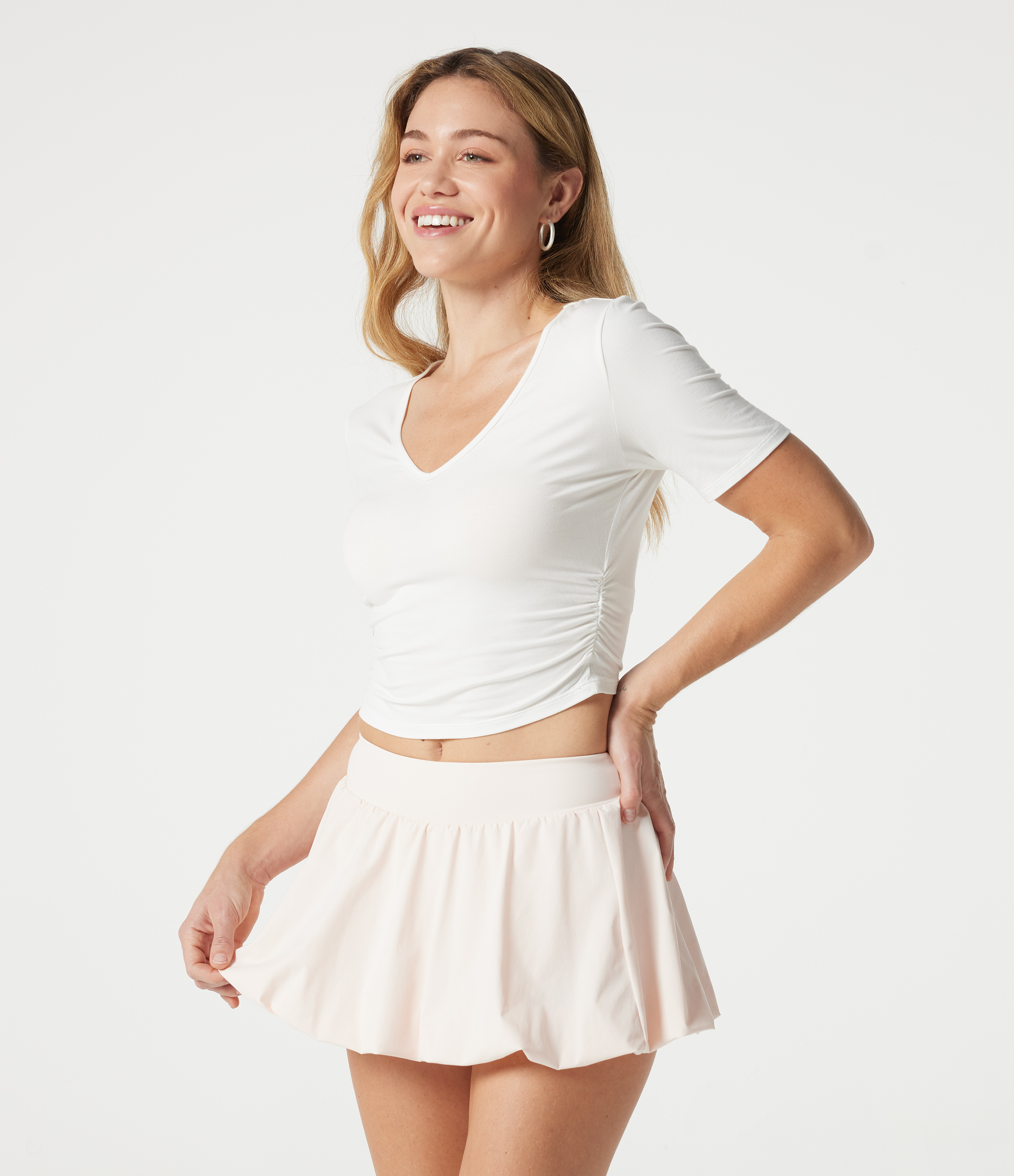 V Neck Short Sleeve Cropped Casual T-Shirt
