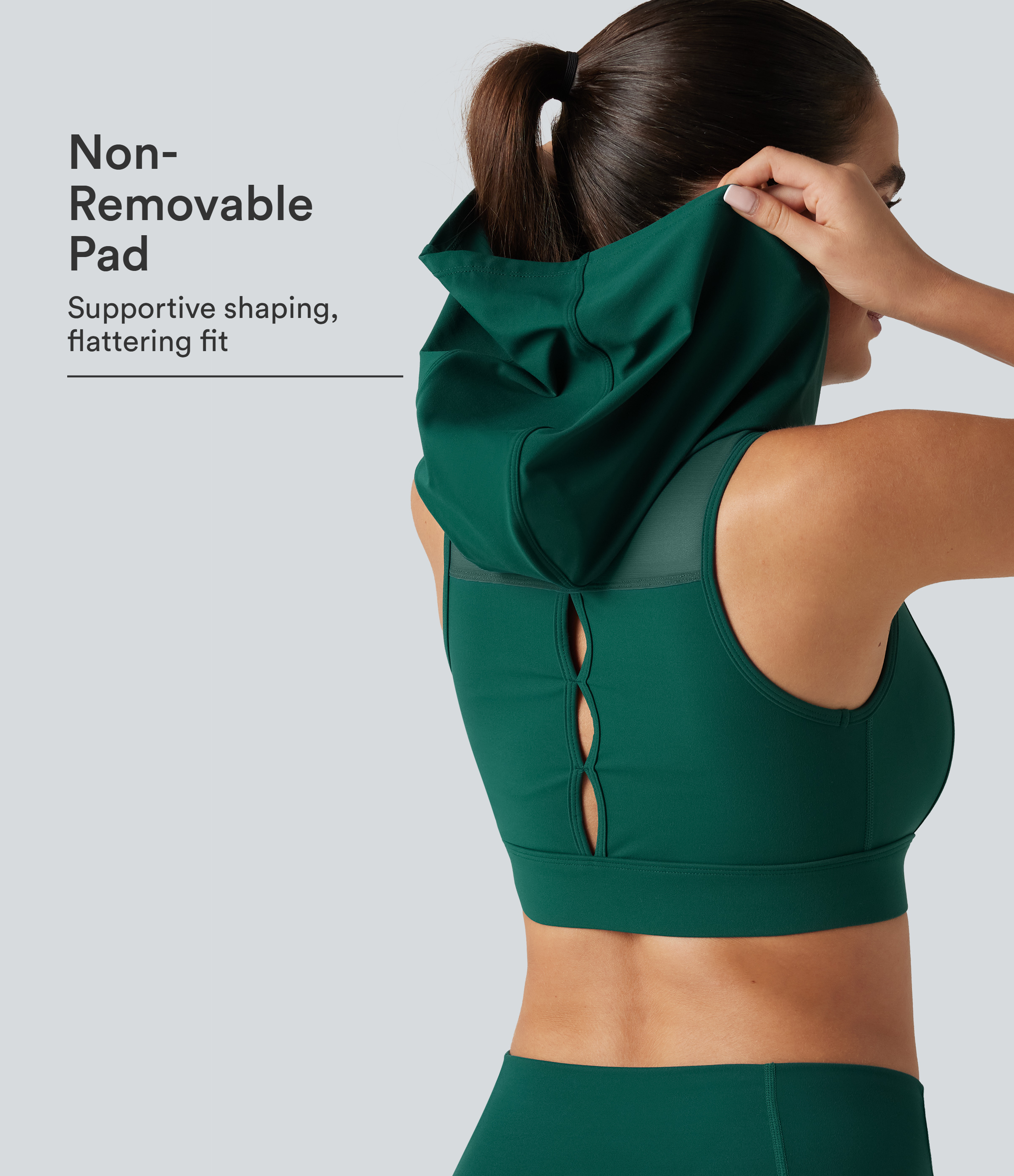 Halara UltraSculpt™ Medium Support Hooded Zipper Breathable Mesh Cut-out Non-Removable Pad Running Sports Bra