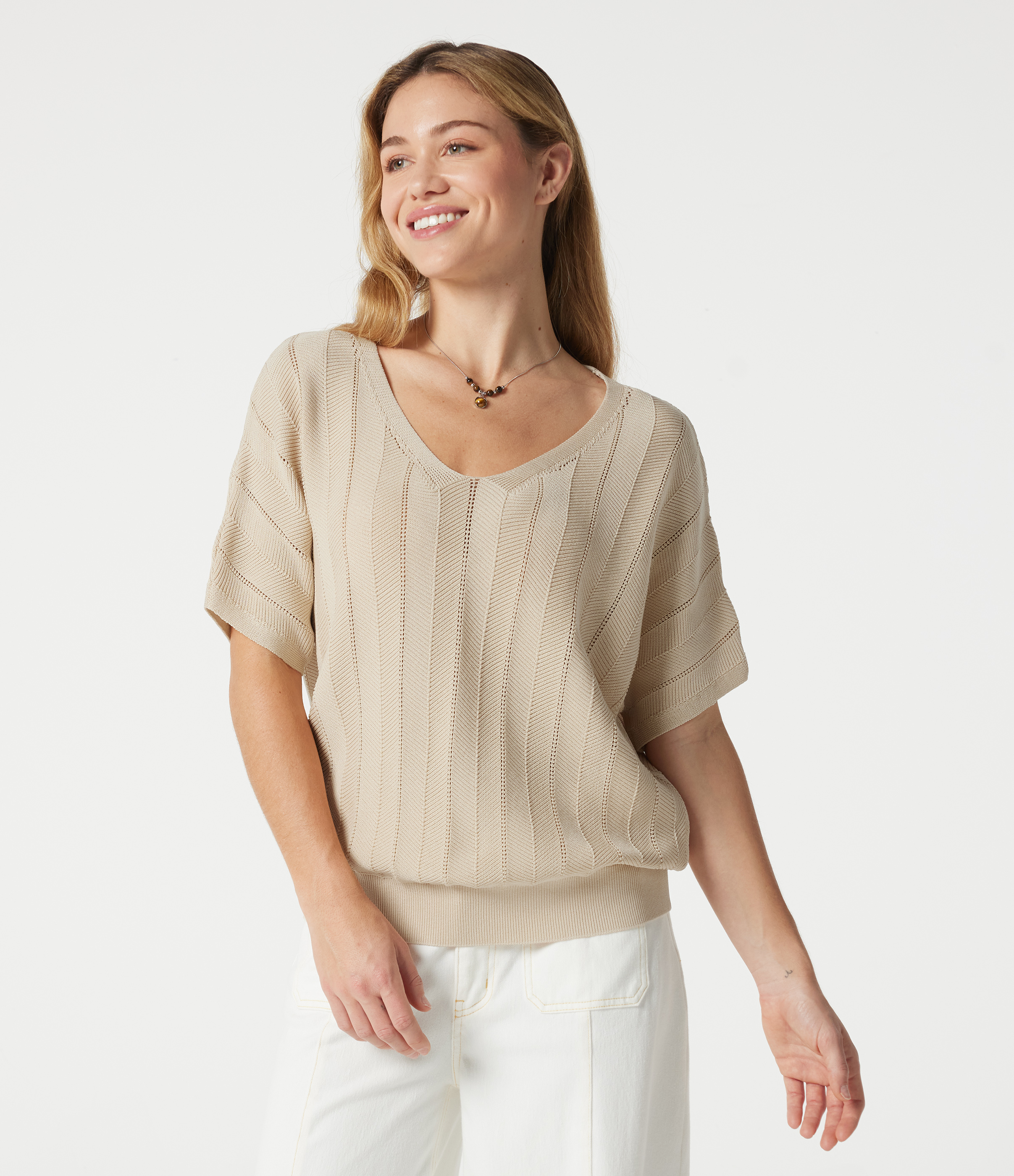Kurzarm-Pullover mit V-Ausschnitt, casual