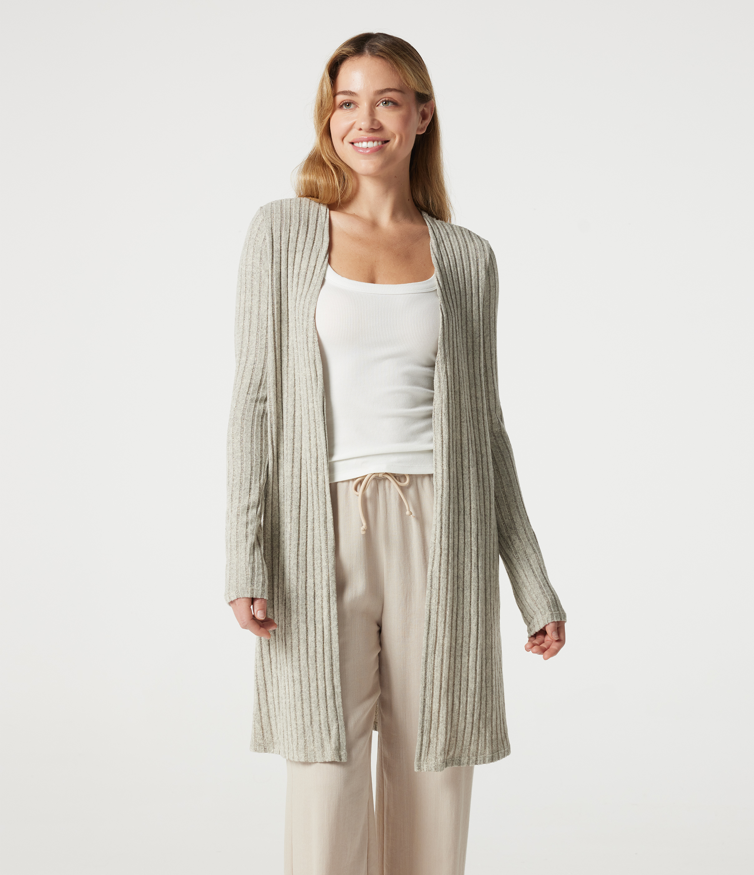 Ribbed Knit Long Sleeve Split Casual Coat