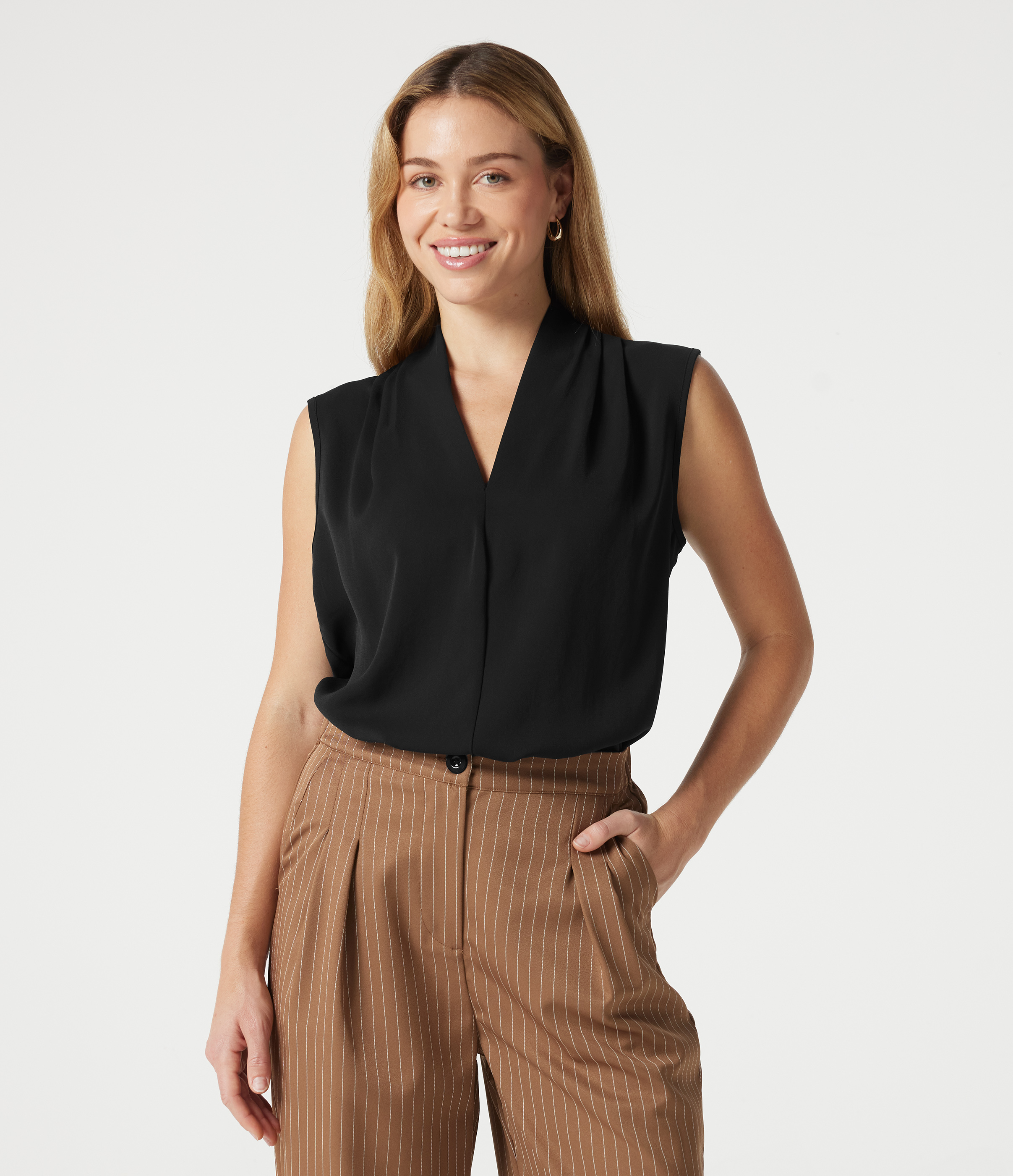 V Neck Sleeveless Work Blouse
