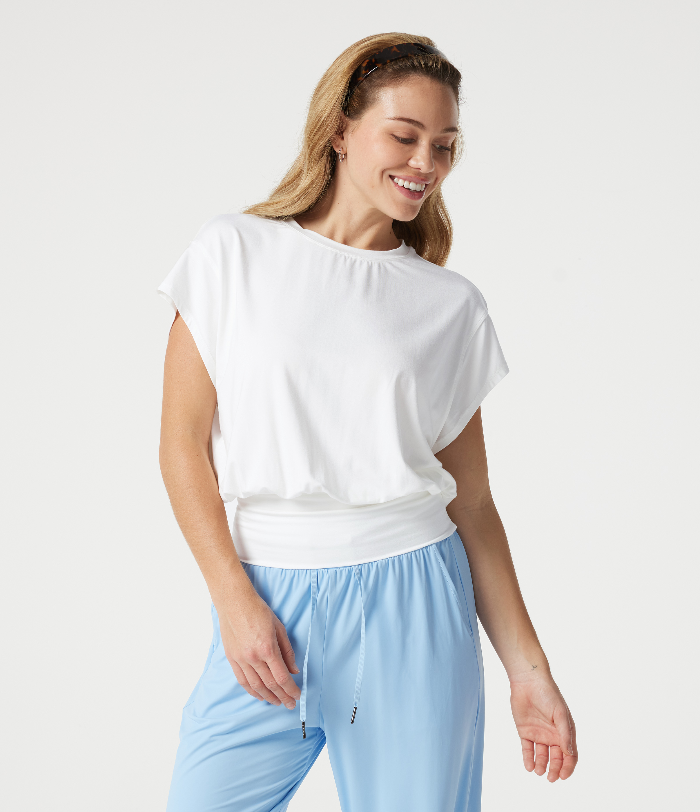 Round Neck Short Batwing Sleeve Work T-Shirt