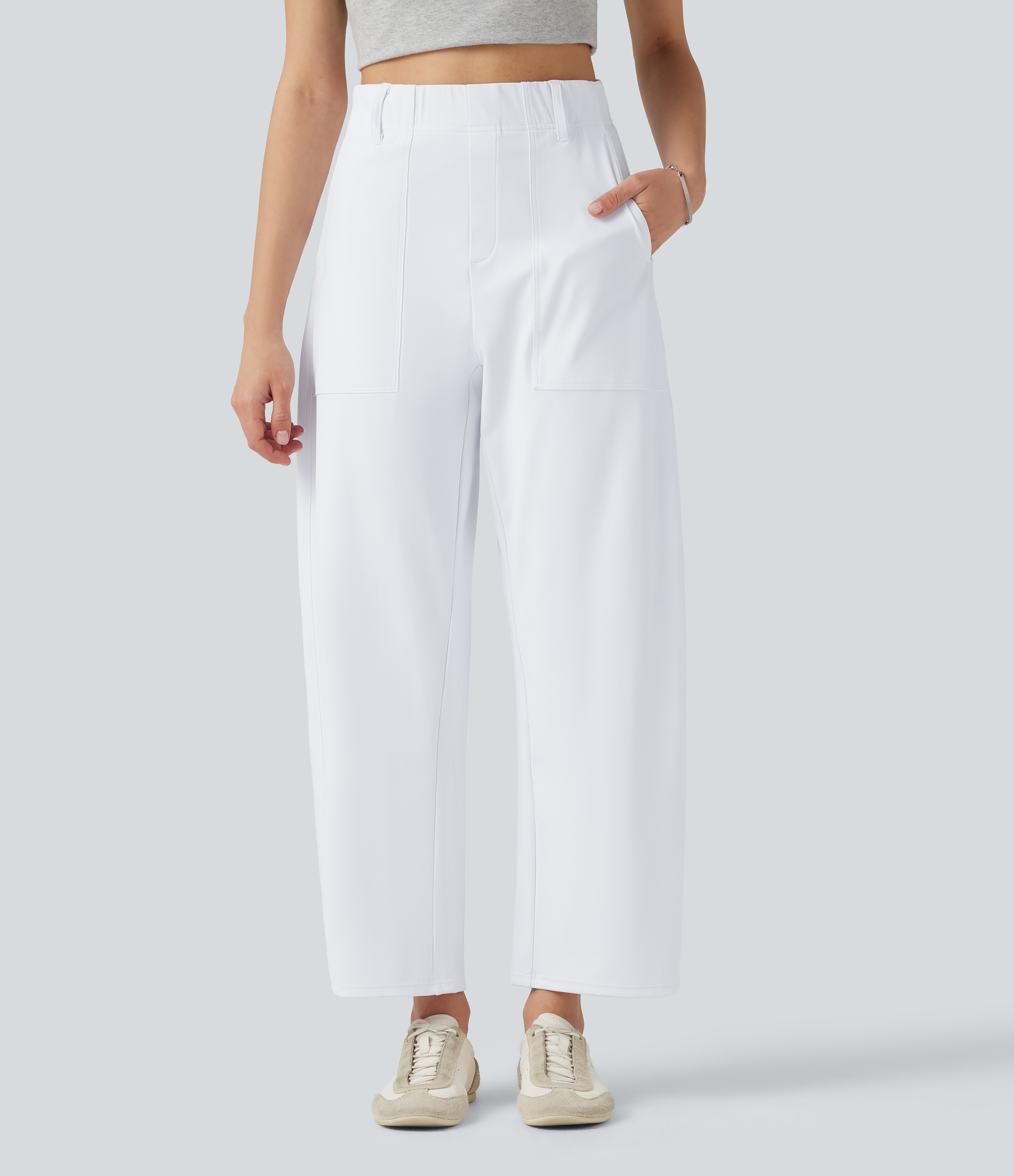 DayStretch High Waisted Barrel Leg Casual Pants with Pockets