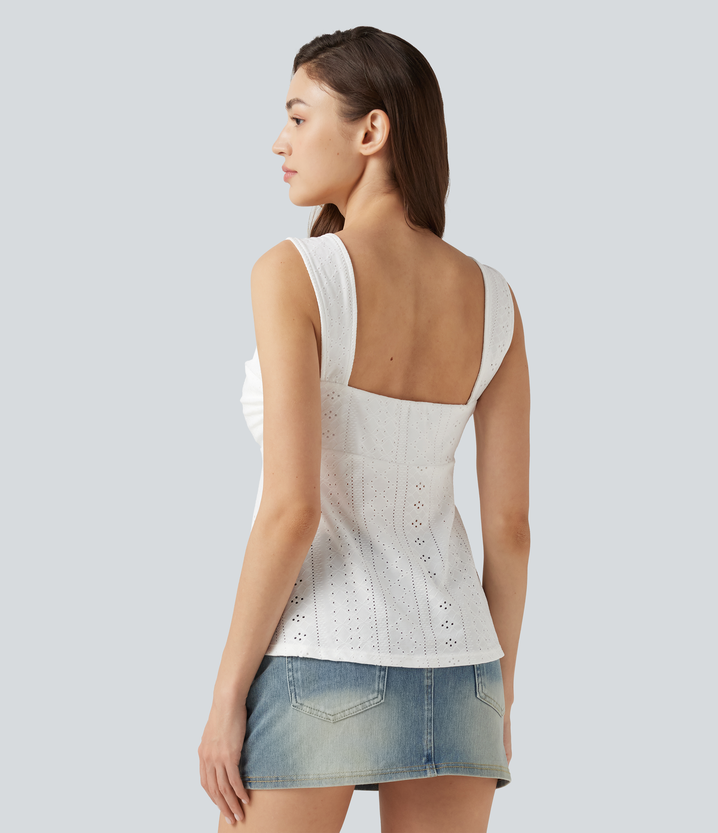 Hvid Rynket casual tanktop med snøring, indbygget BH og øjer / 2