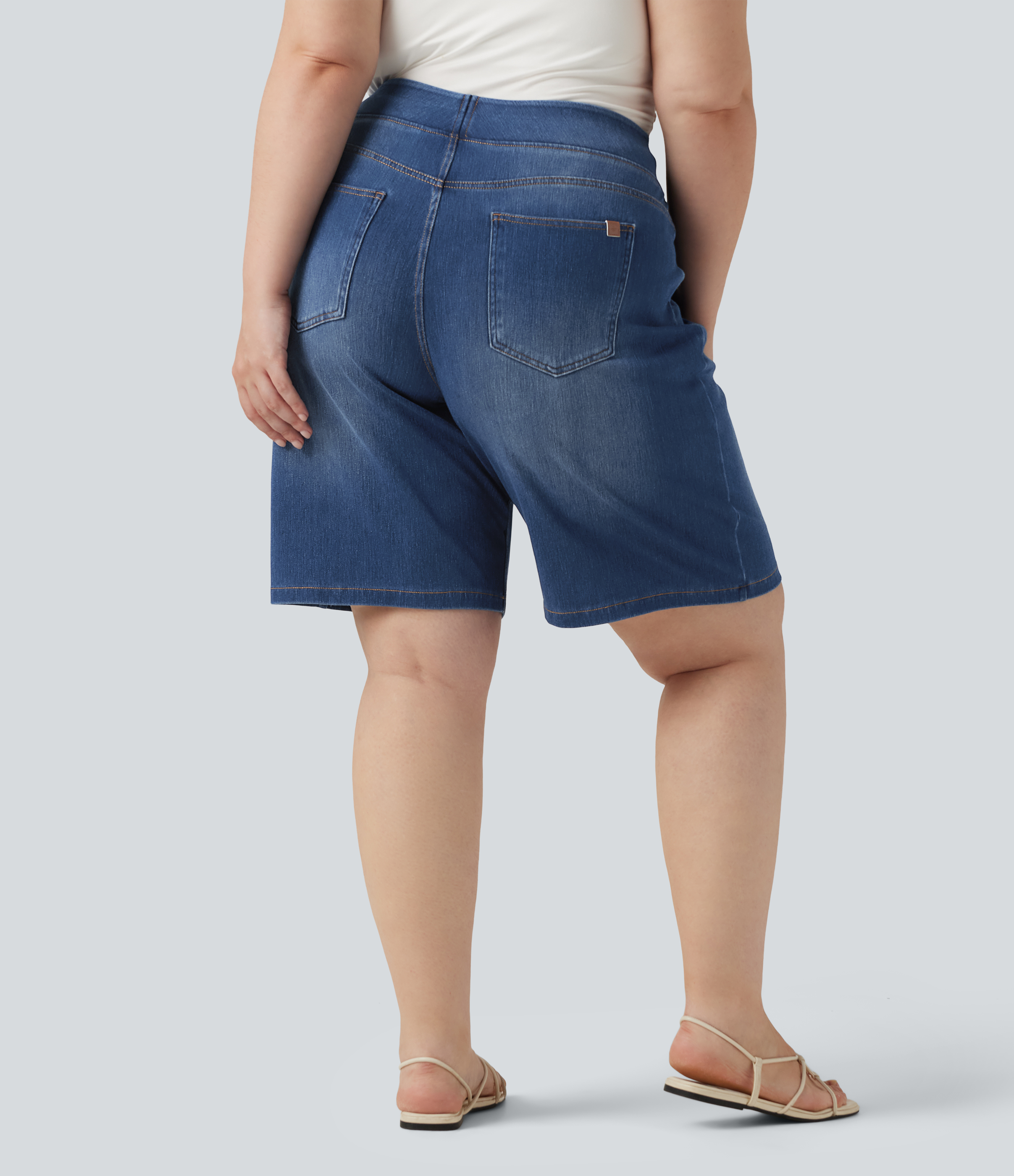 Estate Blue Denim Pluss-suurus Halara Flex™ 9" teksased Bermuda-püksid kõrge vöökohaga ja taskutega / 2