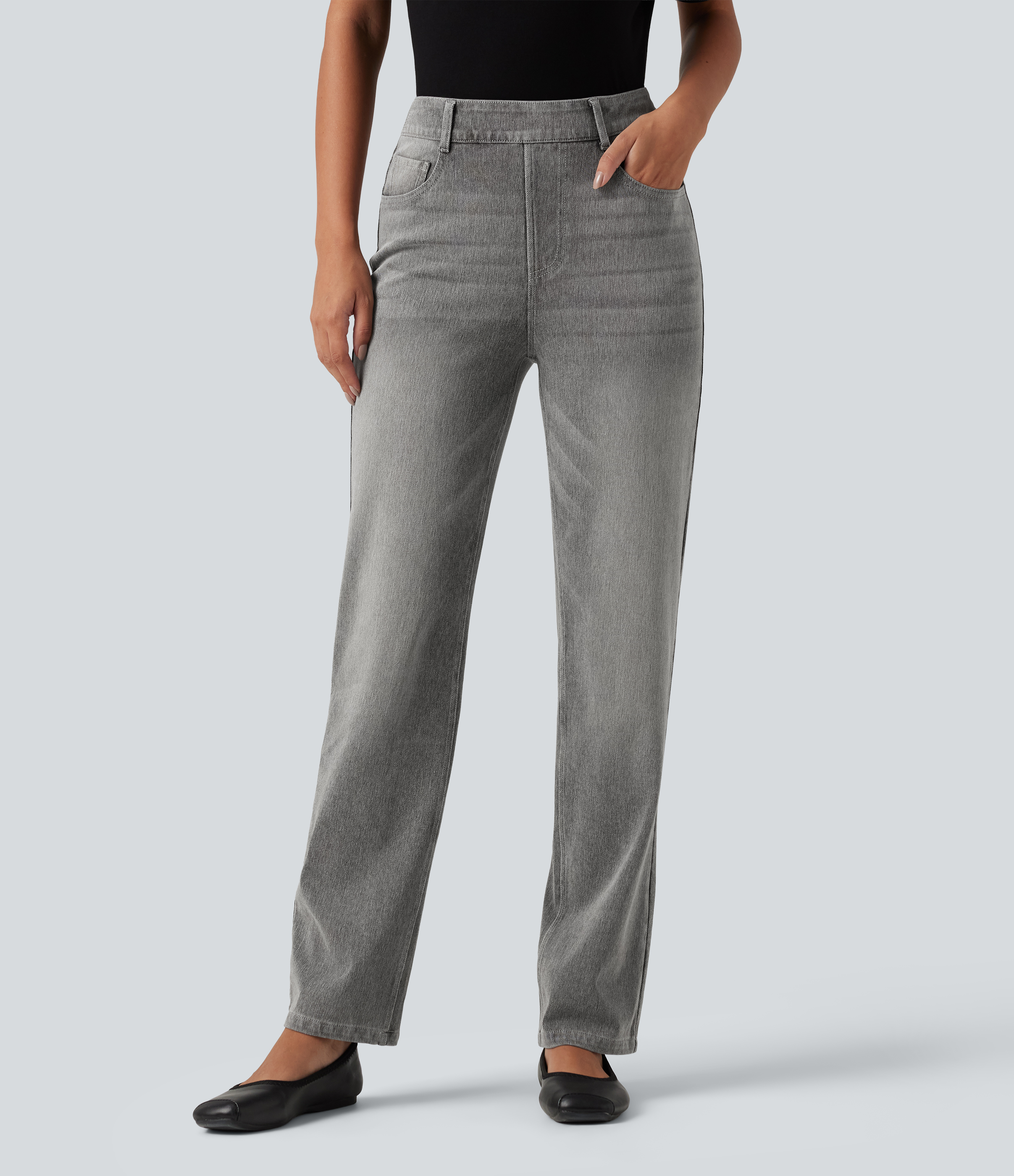 Halara Flex™ High Waisted Pockets Straight Leg Washed Casual Jeans