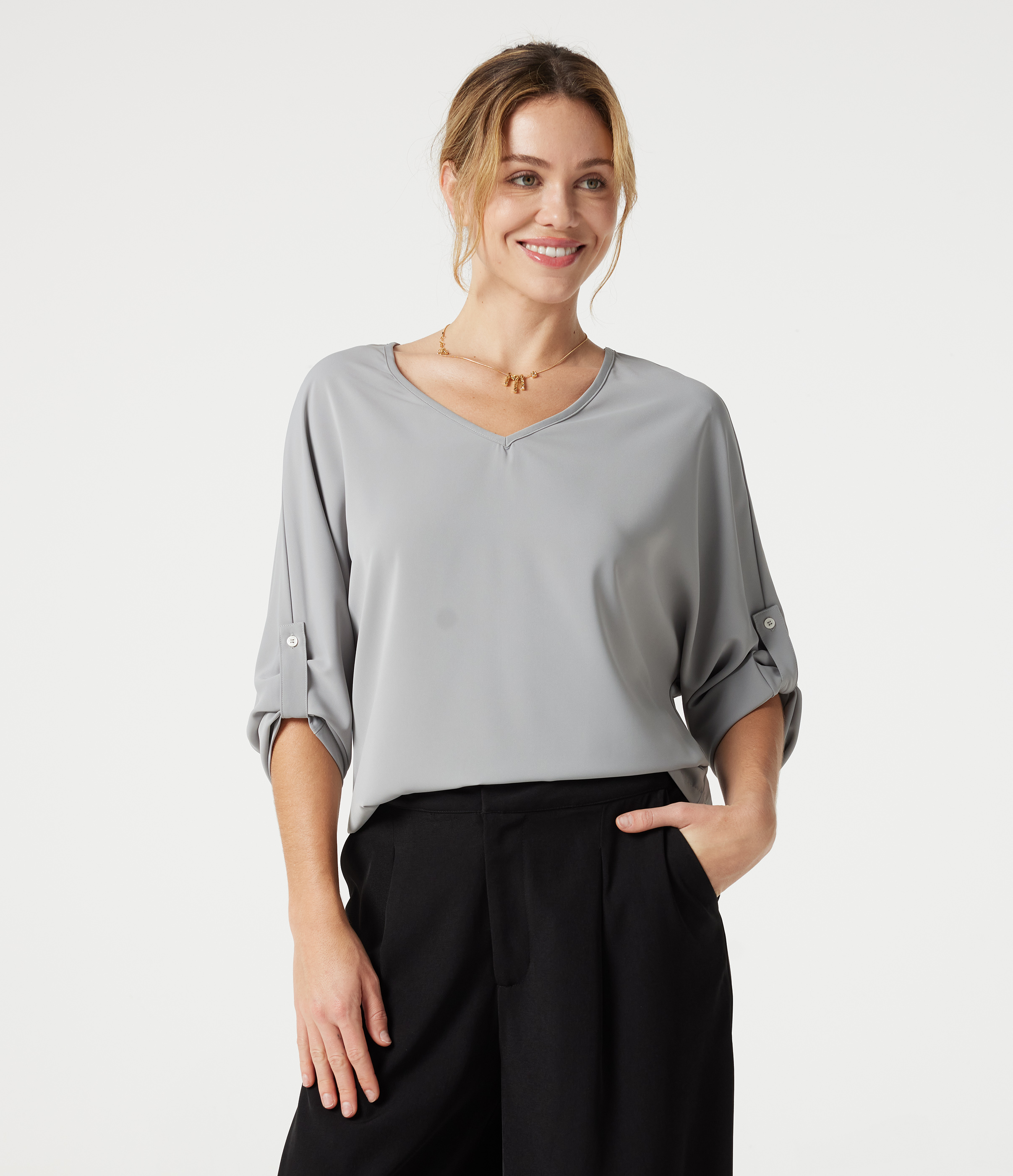 Wrinkle-resistant V Neck Long Sleeve Work Blouse