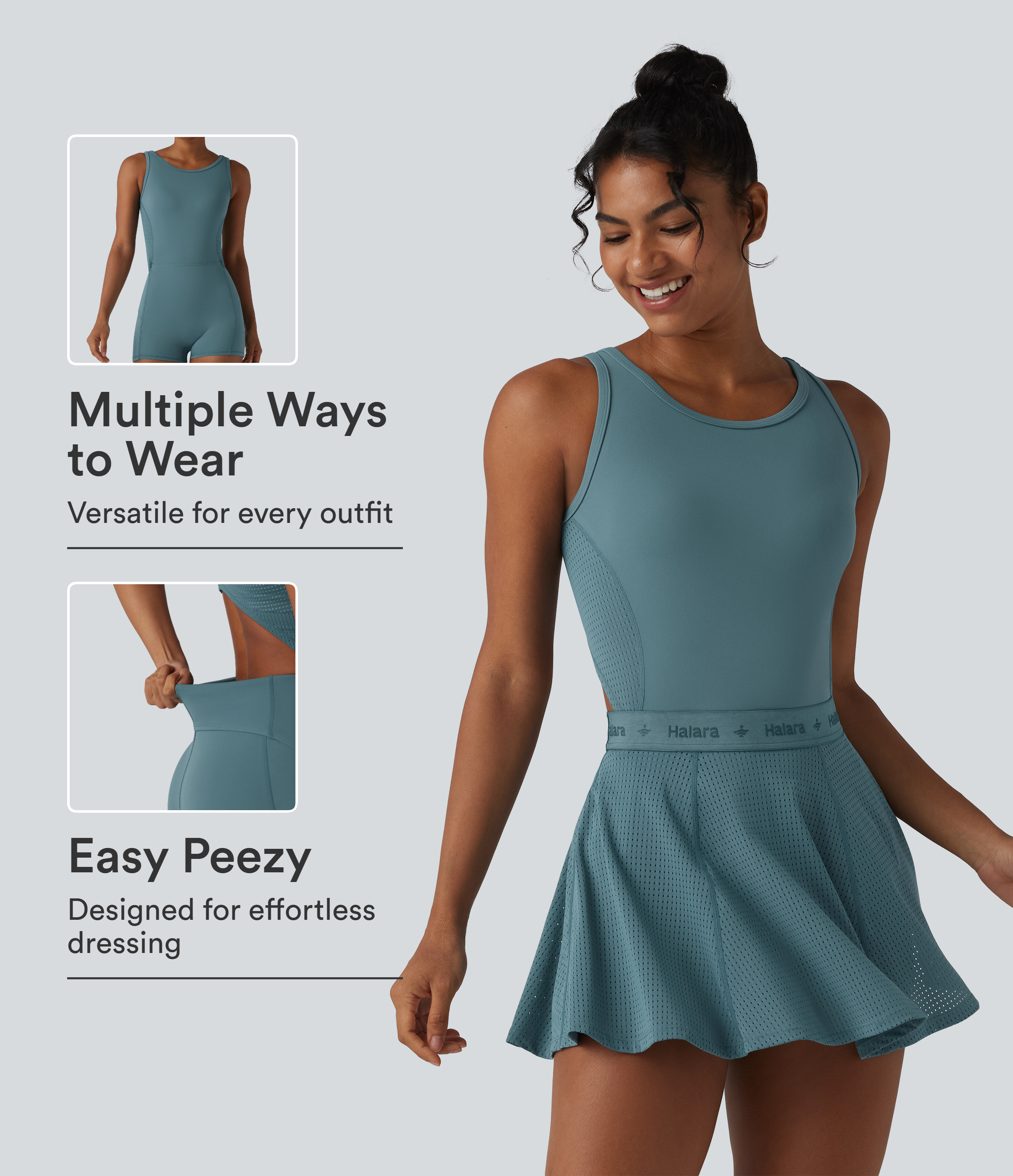 Backless Sleeveless Pockets Breathable Mesh Yoga Romper with Detachable Skirt-Easy Peezy