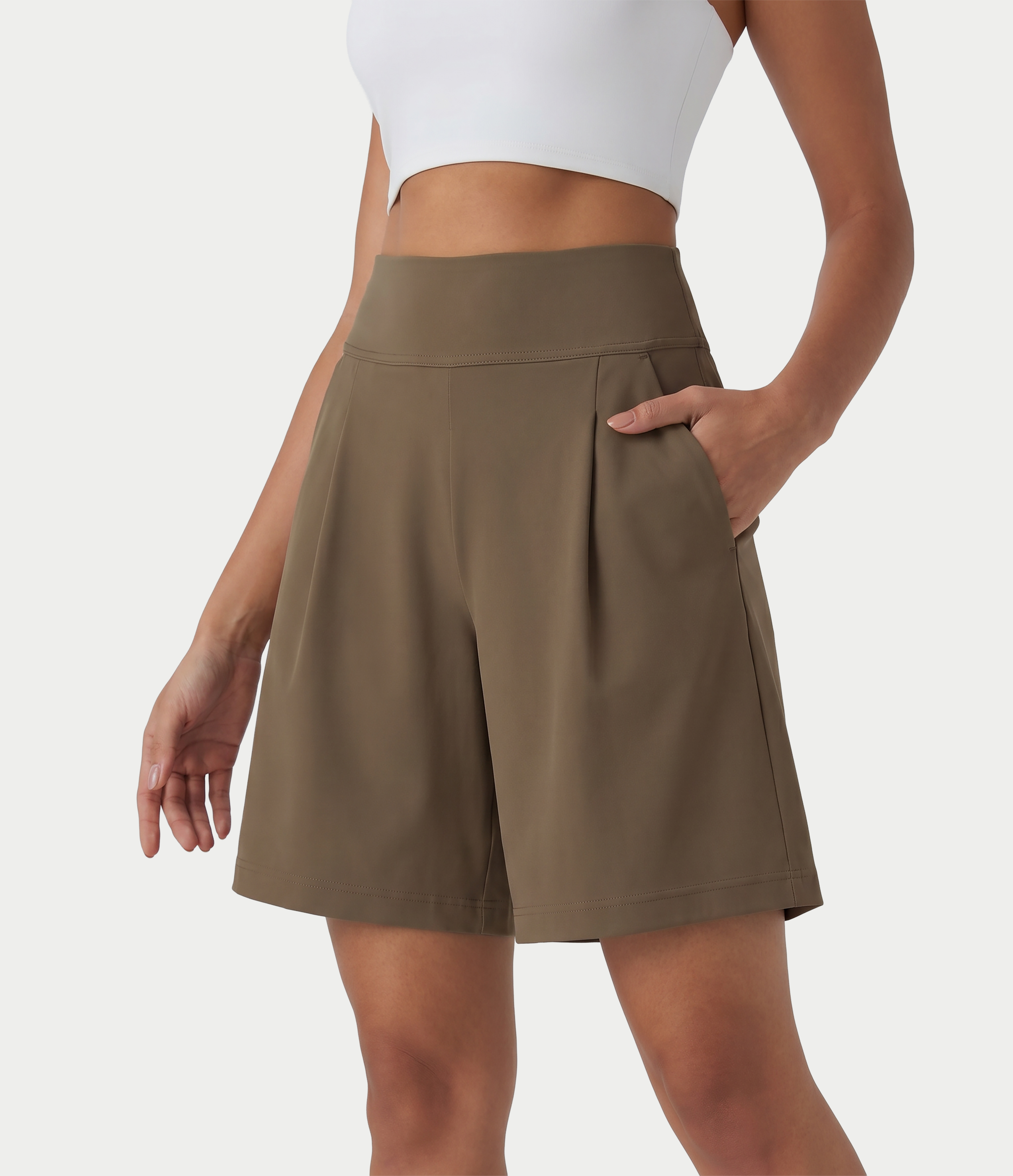 DayStretch High Waisted Work Baggy Bermuda Shorts 9'' with Pockets