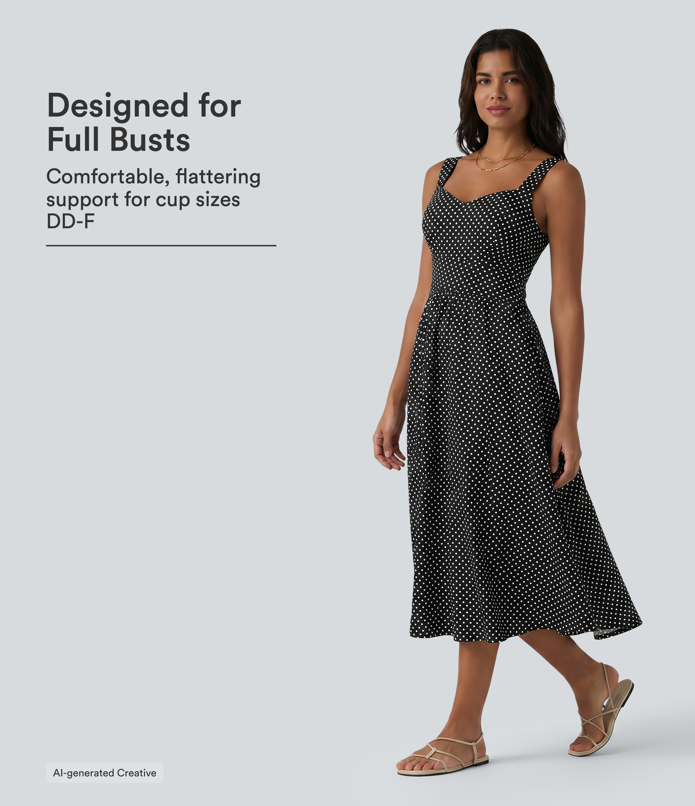 Sleeveless Backless Crossover Built-in Bra Polka Dot Midi Casual Flowy Dress with Pockets DD-F Cups