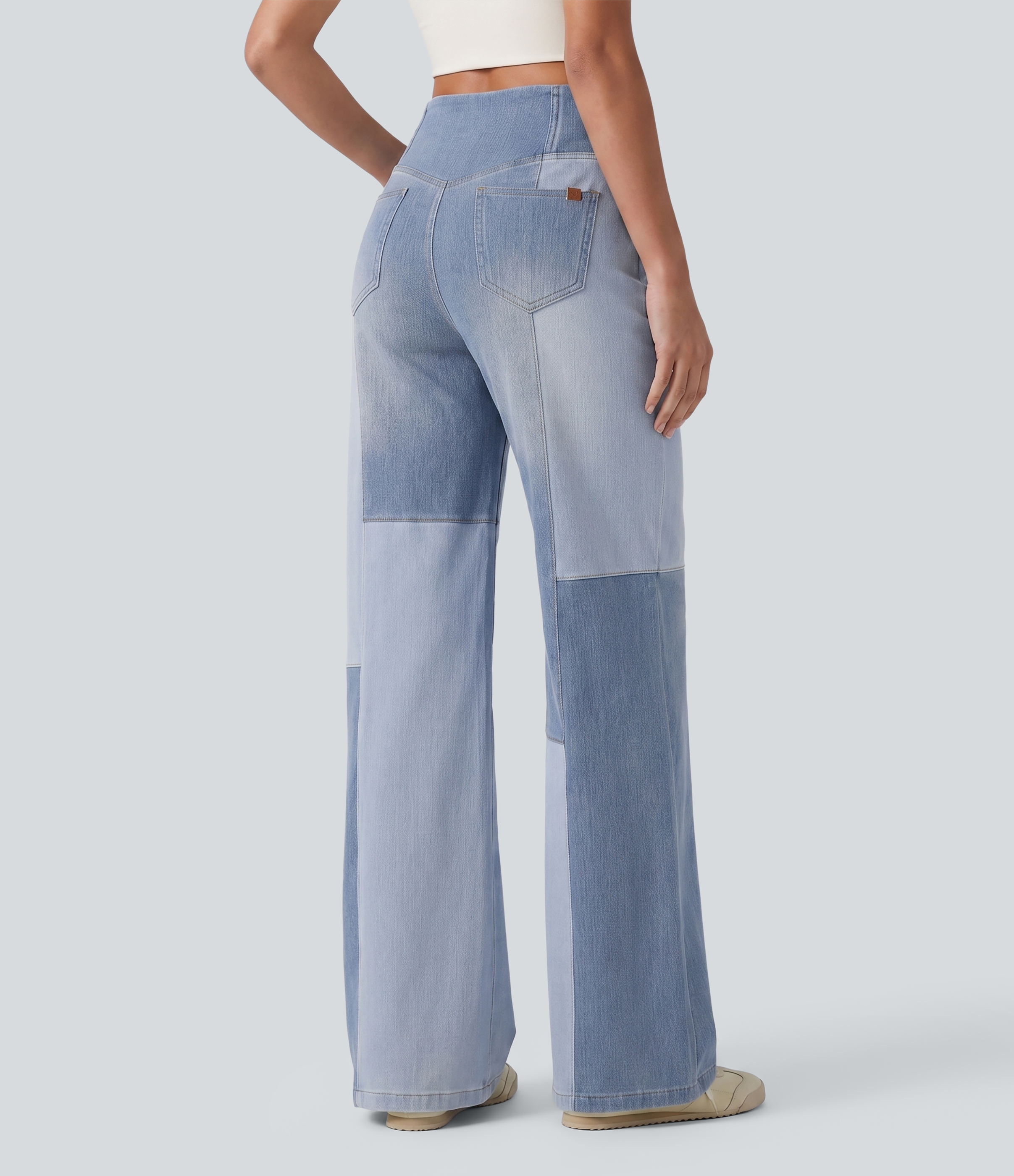 Halara Flex™ High Waisted Crossover Tummy Control Patched Bootcut Casual Jeans with Pockets