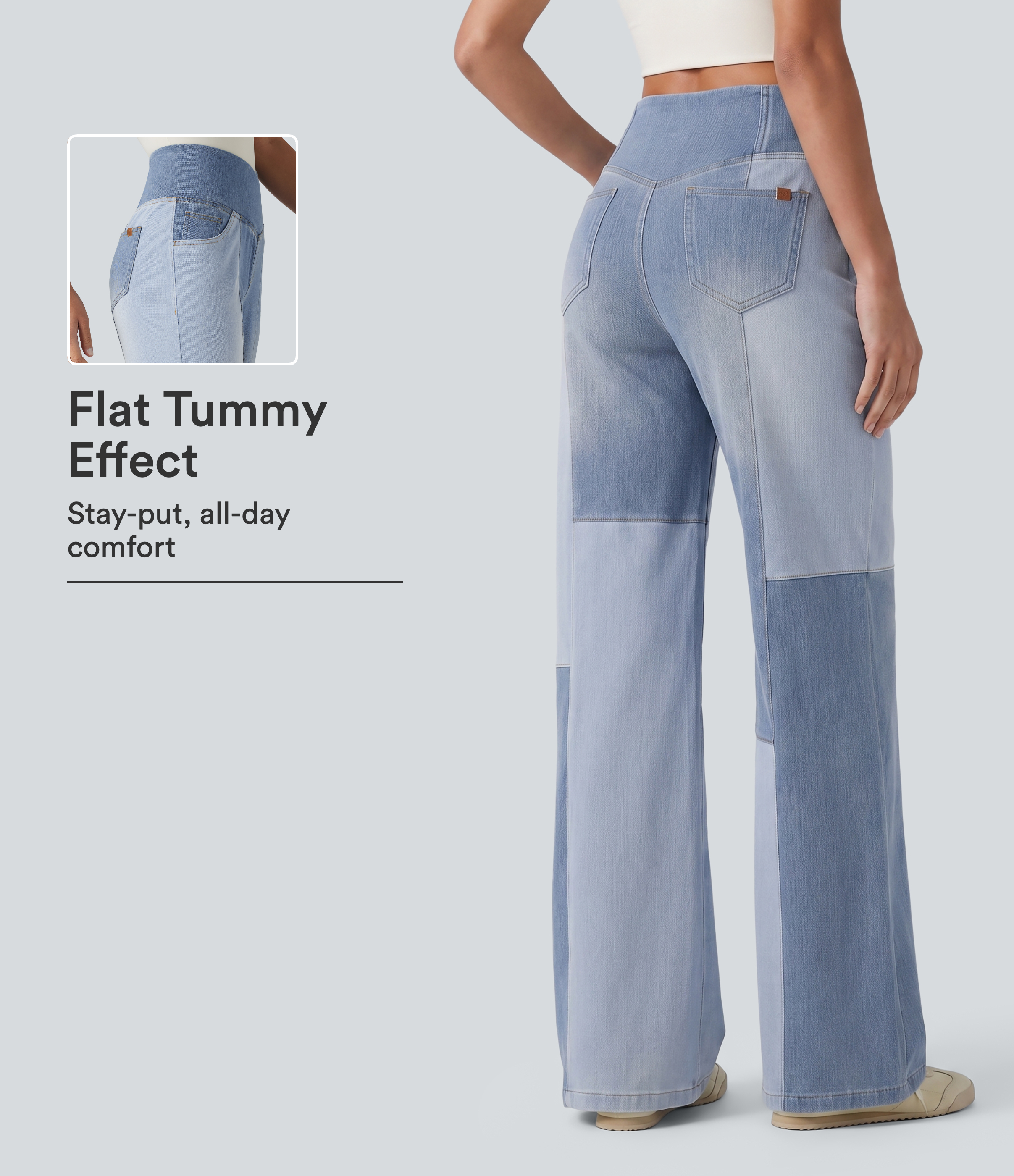 Halara Flex™ High Waisted Crossover Tummy Control Patched Bootcut Casual Jeans with Pockets