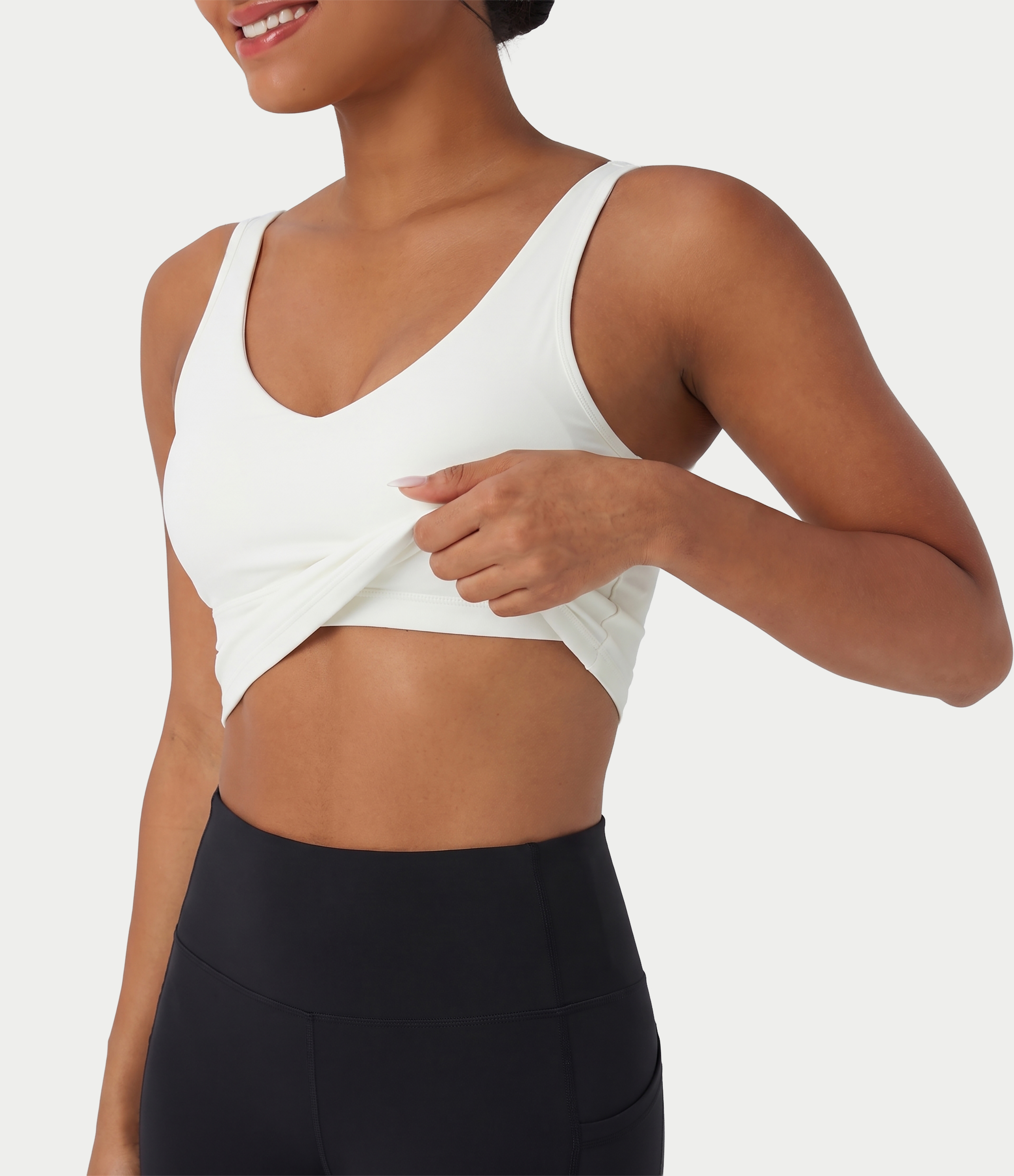 V Neck Built-in Bra Running Tank Top-Longer Length