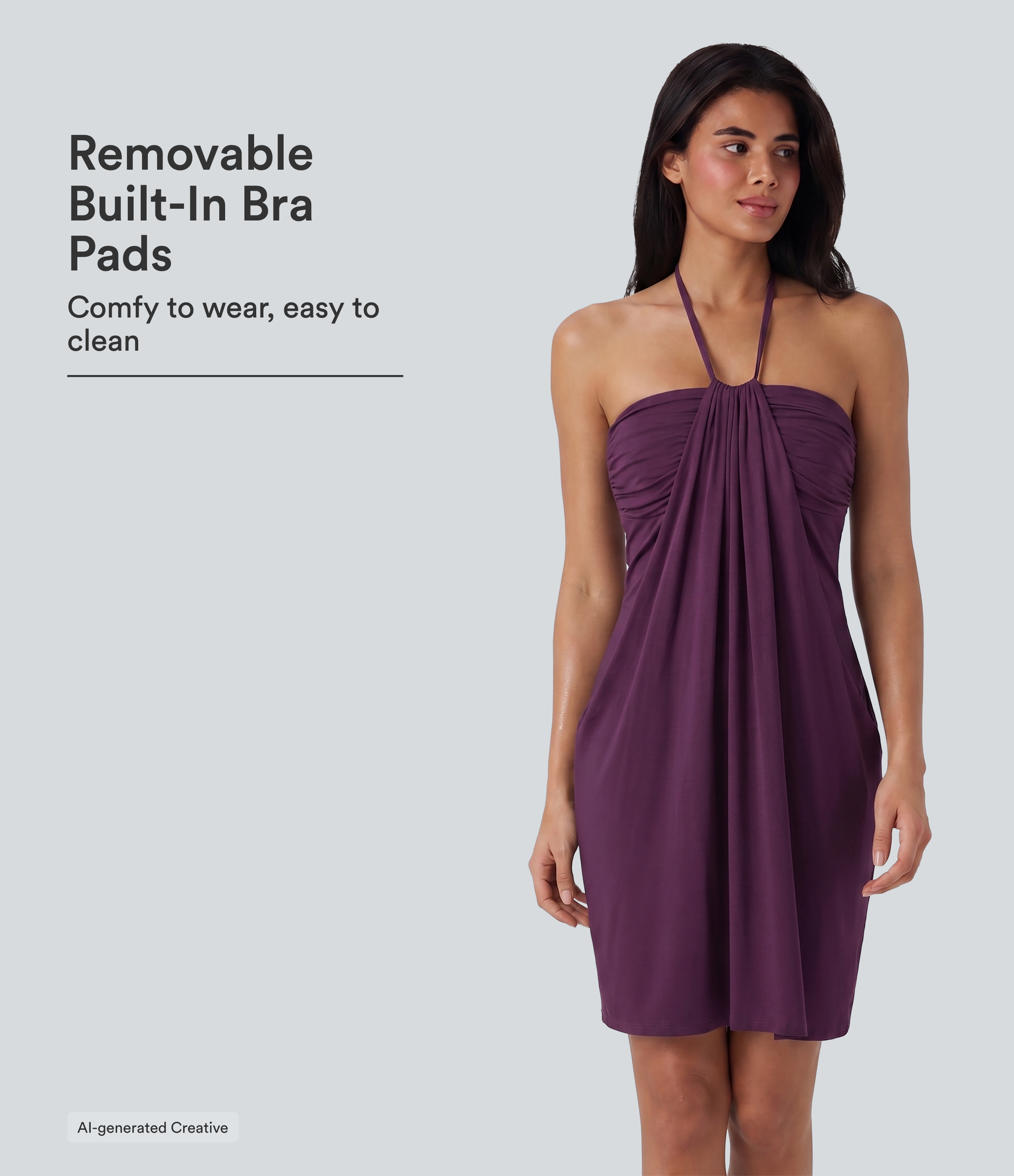 Halter Tie Back Built-in Bra Mini Resort Dress with Pockets