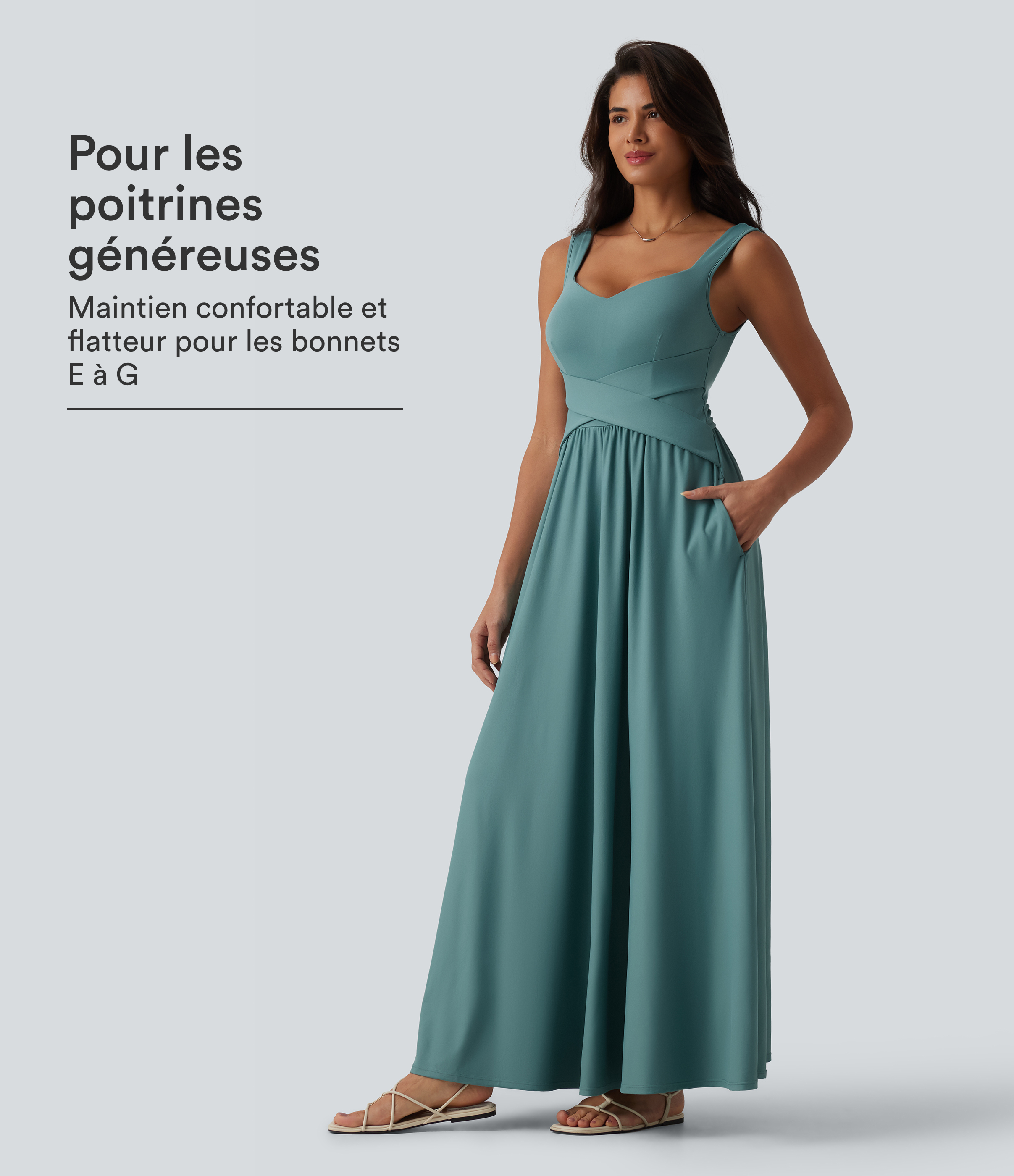 Robe longue fluide sans manches avec brassière intégrée (Bonnets E-G) et poches