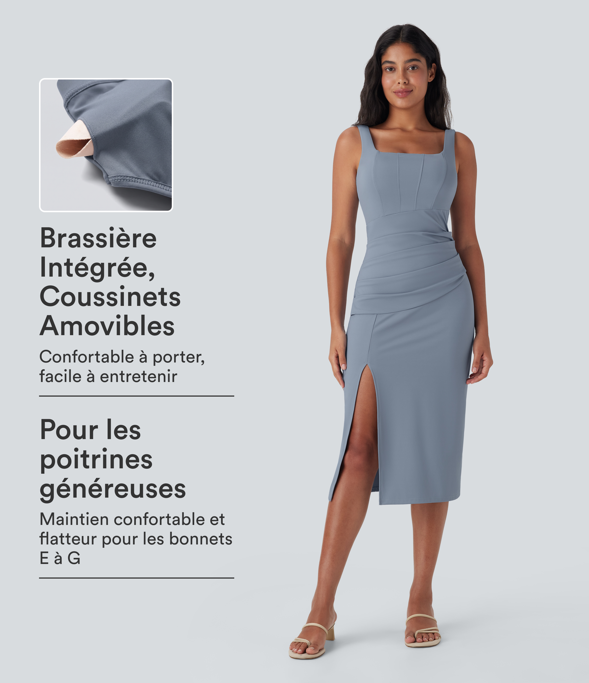 Robe moulante mi-longue SoftlyZero™ Airy décolleté carré corset froncée toucher frais E-G
