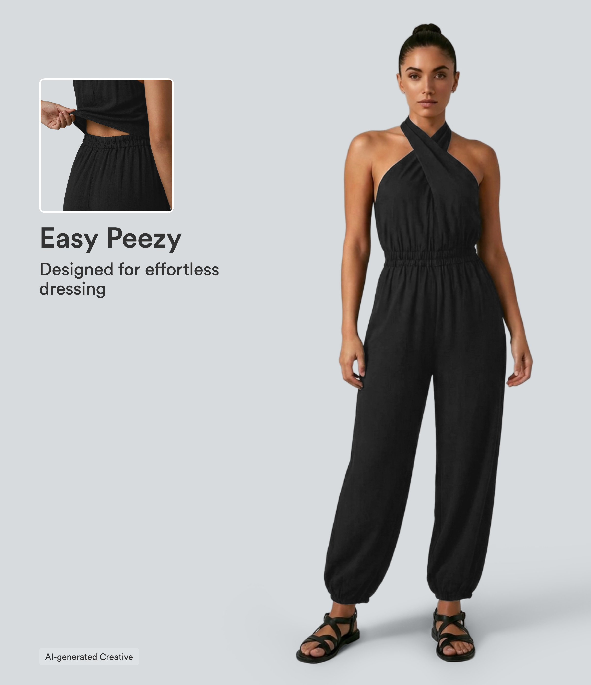 Gerippter Jumpsuit mit Neckholder und Seitentaschen - Easy Peezy Edition