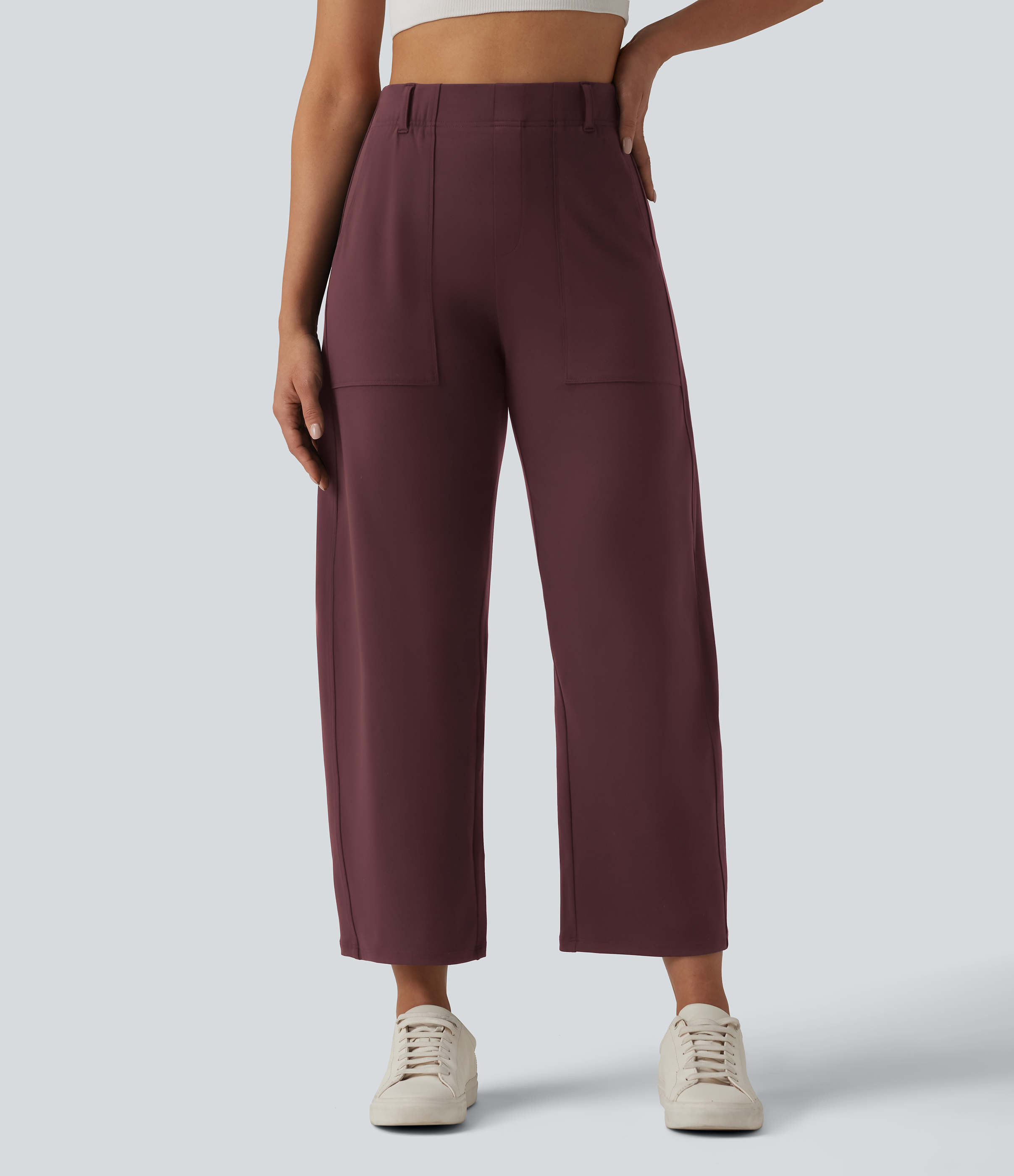 DayStretch High Waisted Barrel Leg Casual Pants with Pockets