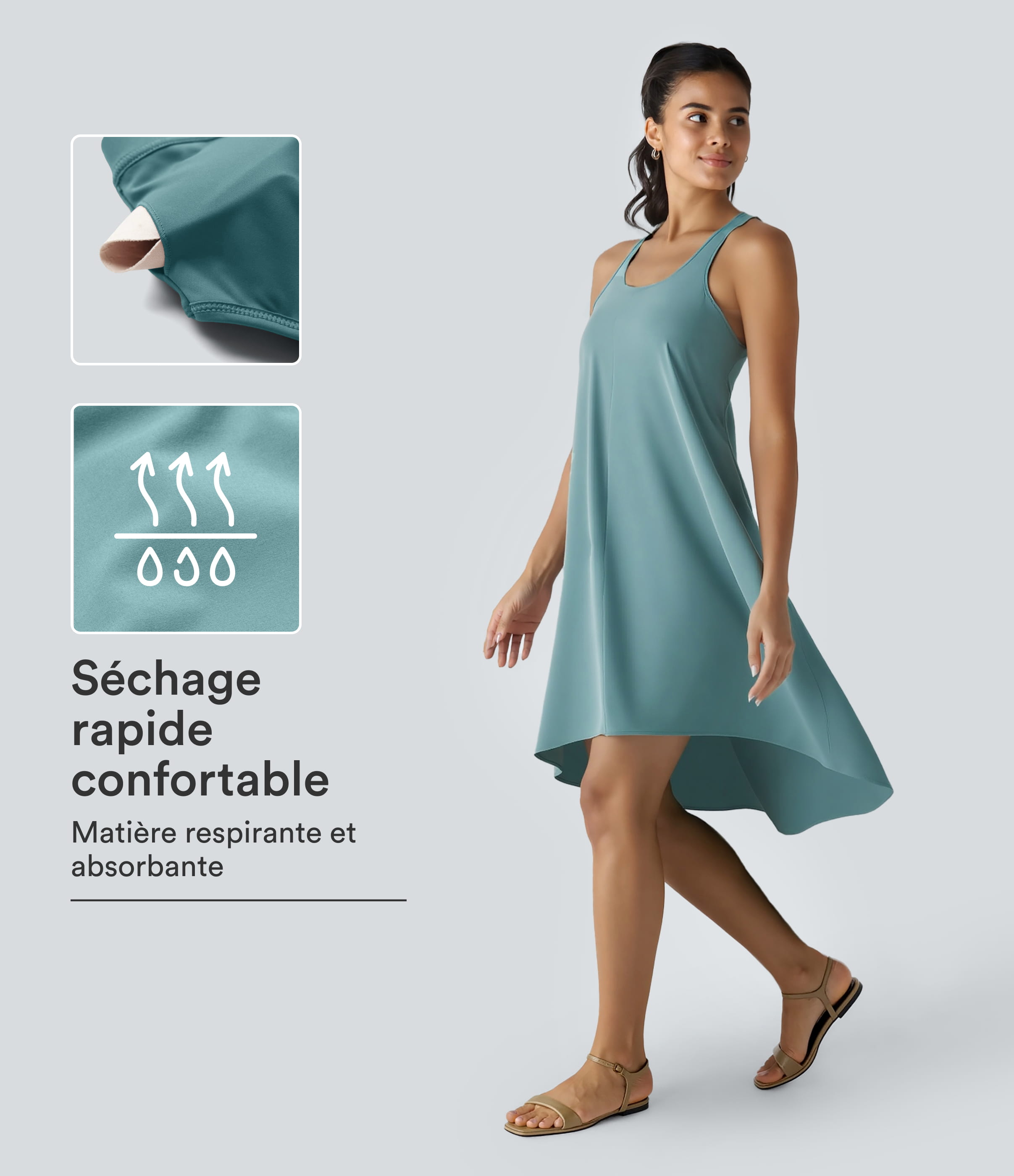 Robe décontractée mi-longue Breezeful™ dos nageur poche latérale fluide asymétrique séchage rapide A-C