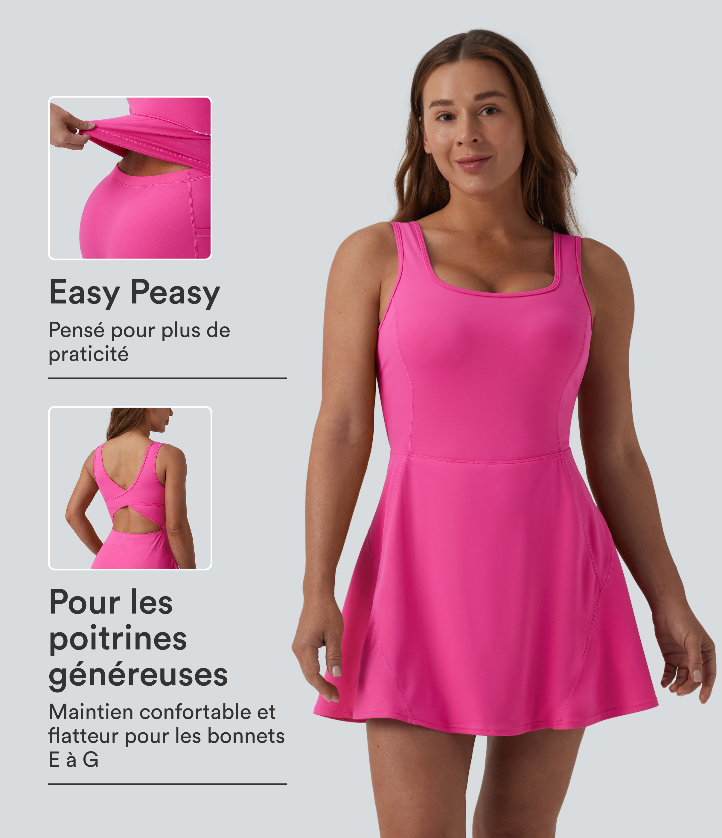 Robe sport mini 2-en-1 SoftlyZero™ Airy col U poches toucher frais danse bonnets E-G - Easy Peasy