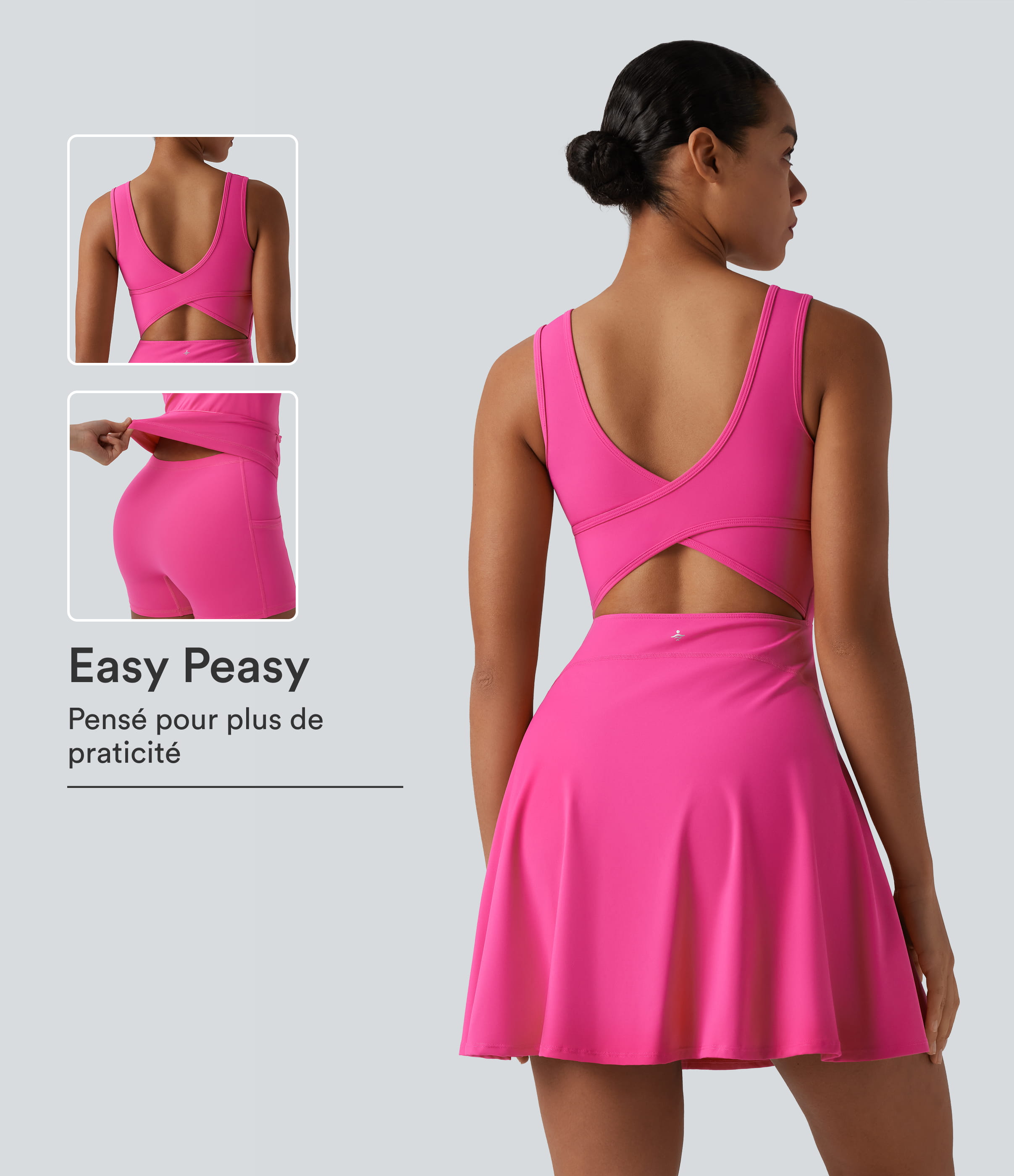 Robe sport de danse SoftlyZero™ Airy 2-en-1 toucher frais mini avec poches - Édition Easy Peasy - Longueur rallongée
