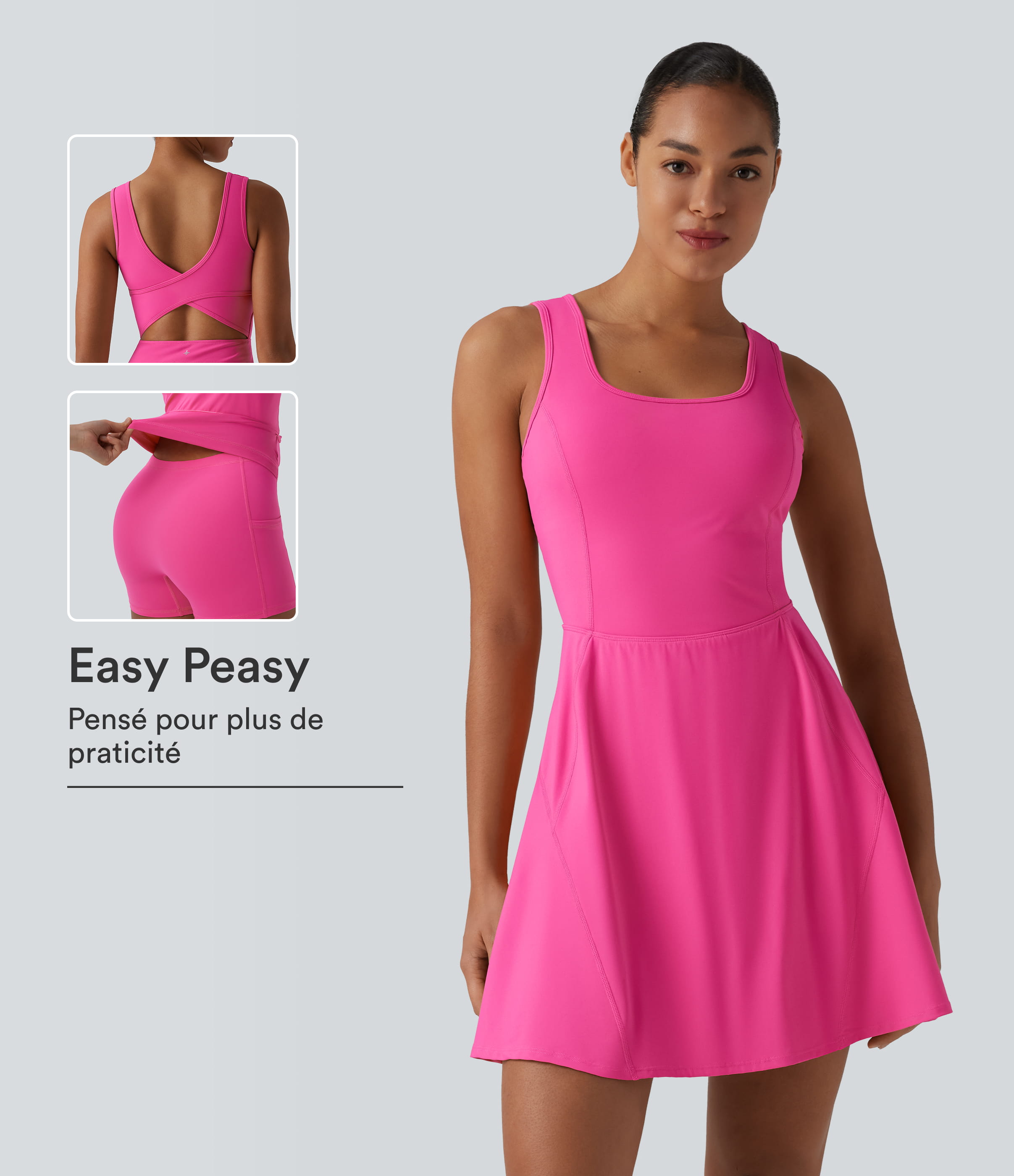 Robe sport de danse SoftlyZero™ Airy 2-en-1 toucher frais mini avec poches - Édition Easy Peasy - Longueur rallongée