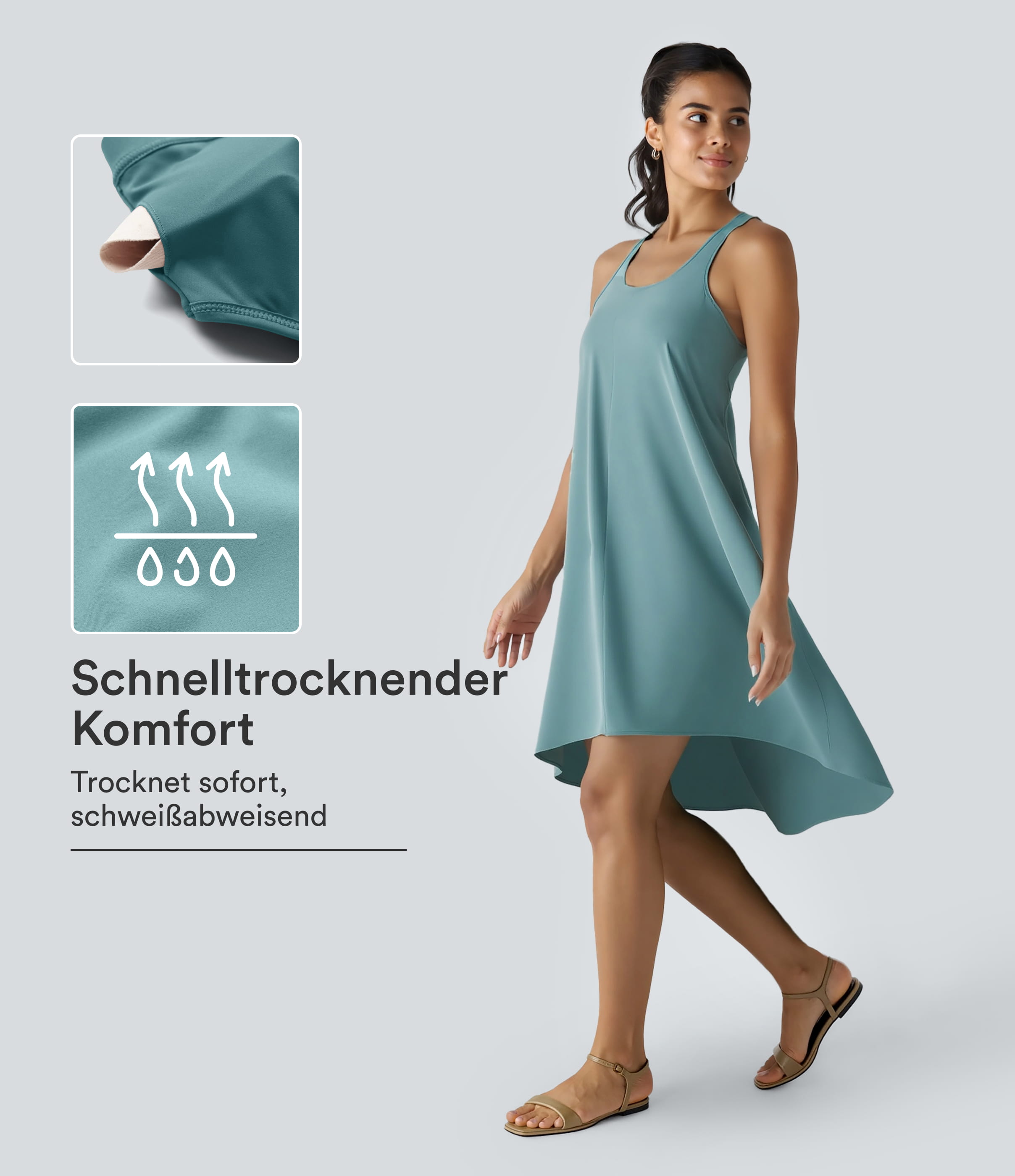 Breezeful™ - Rückenfreies, fließendes Midi-Freizeitkleid mit Seitentaschen, Racerback und High-Low-Design - A-C Cups, schnelltrocknend