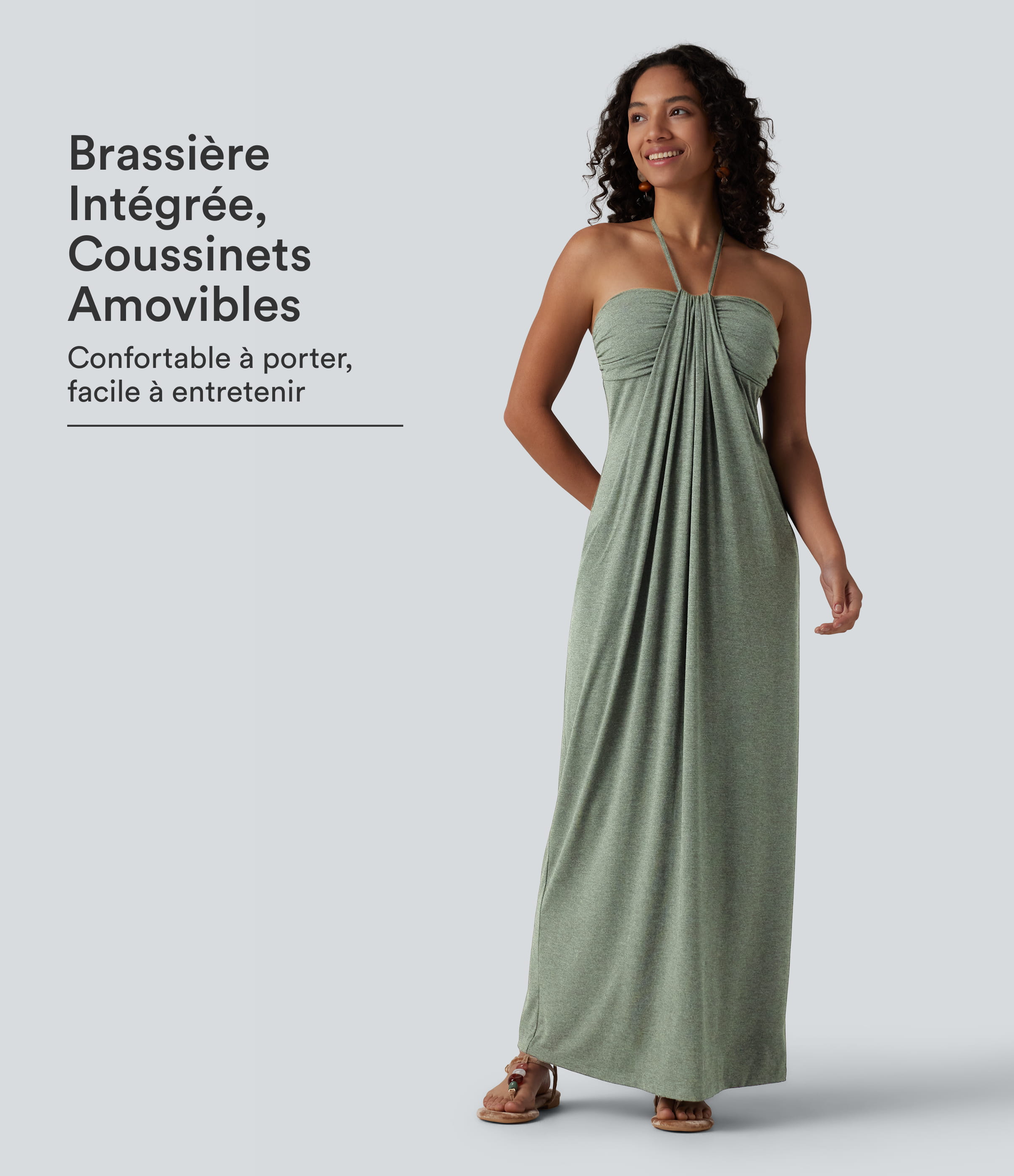 Robe longue dos nu à nouer avec soutien-gorge intégré et poches
