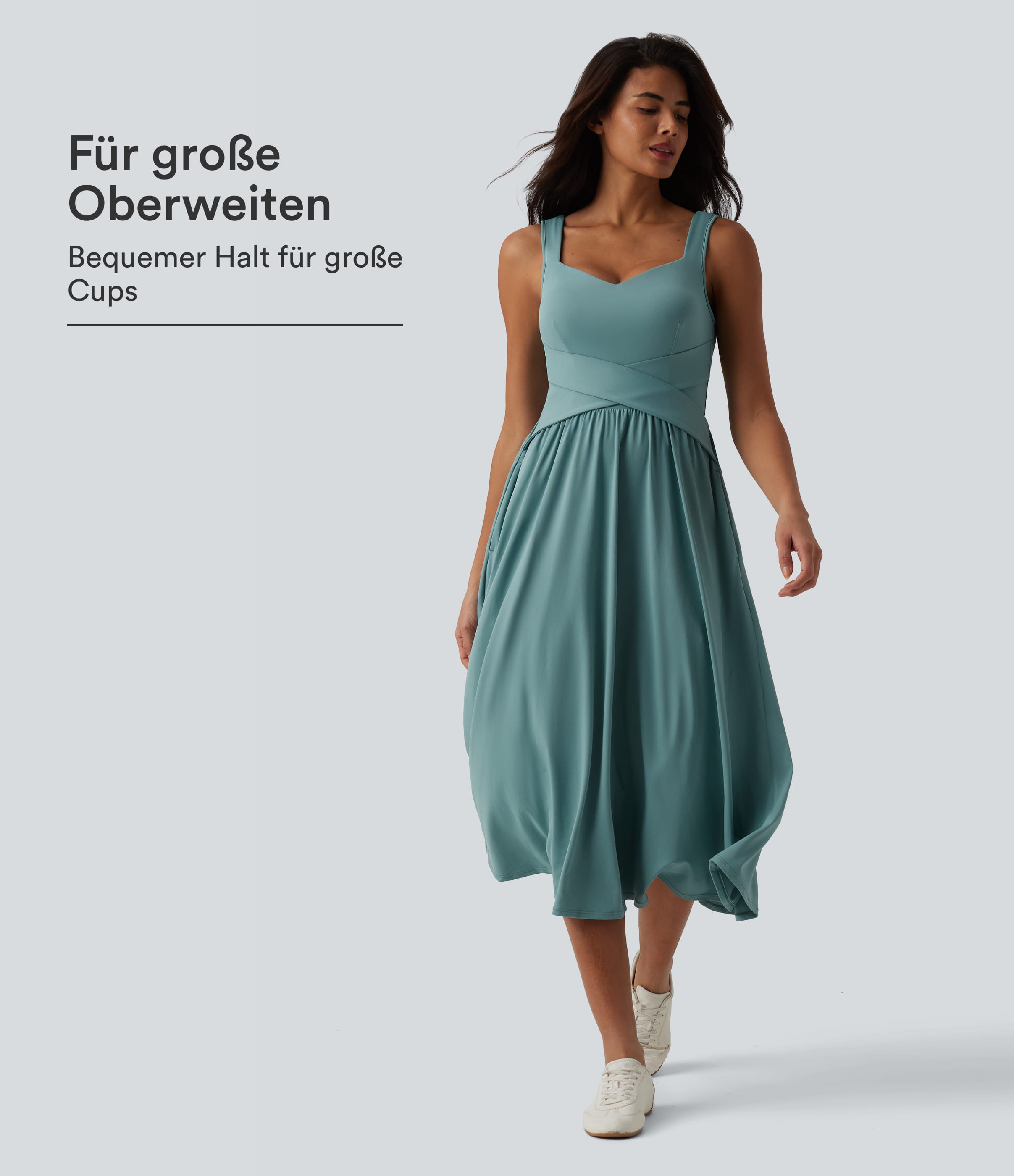 Ärmelloses, fließendes Midikleid mit Seitentaschen und Wickeloptik - E-G Cups