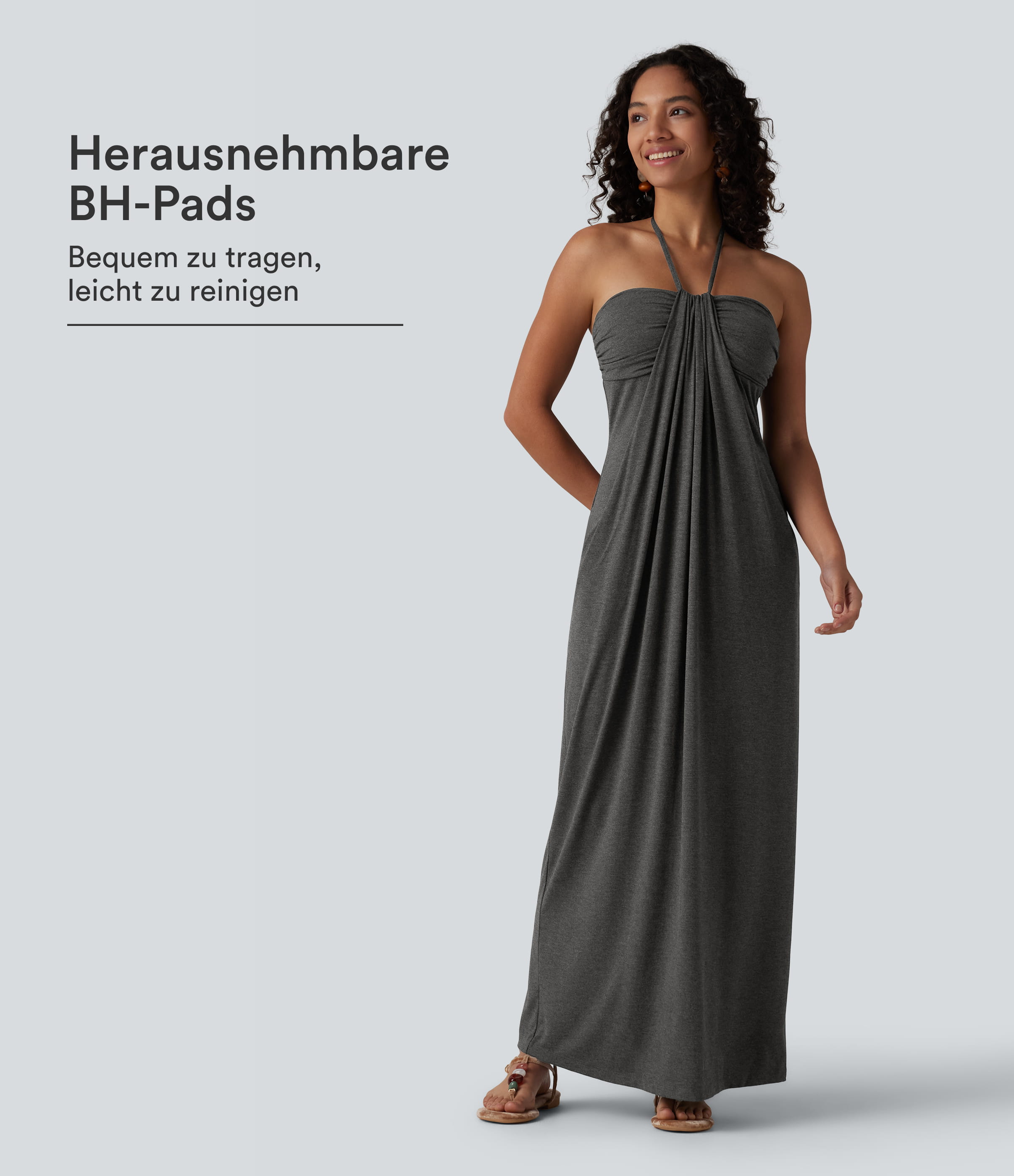 Maxikleid mit Neckholder, Seitentaschen, integriertem BH und Bindebändern hinten
