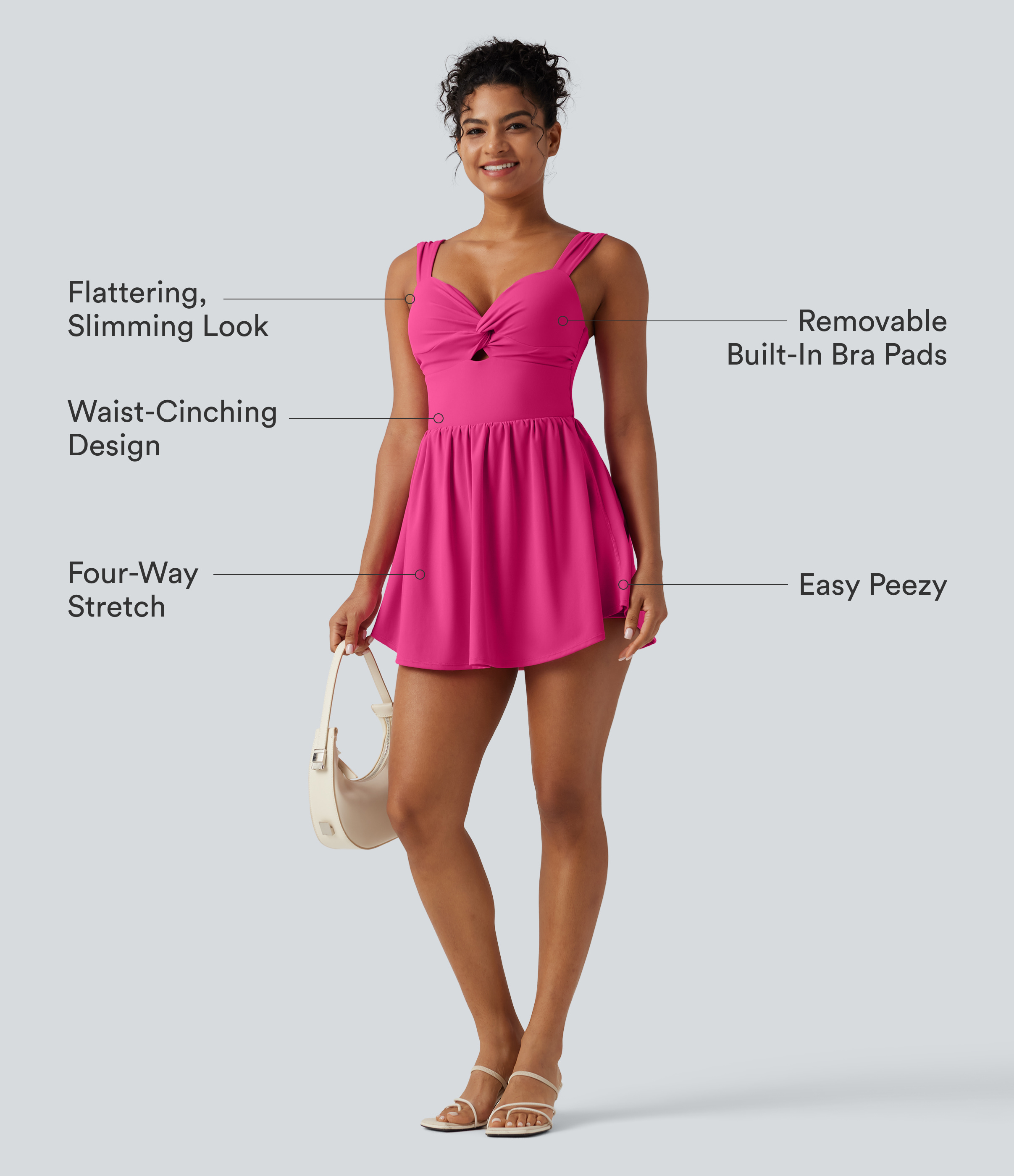 Fuchsia Purple SoftlyZero™ Plush Sweetheart Neck Built-in Bra 2-in-1 Micro Mini Casual Dress with Pocket-Easy Peezy Edition / 2