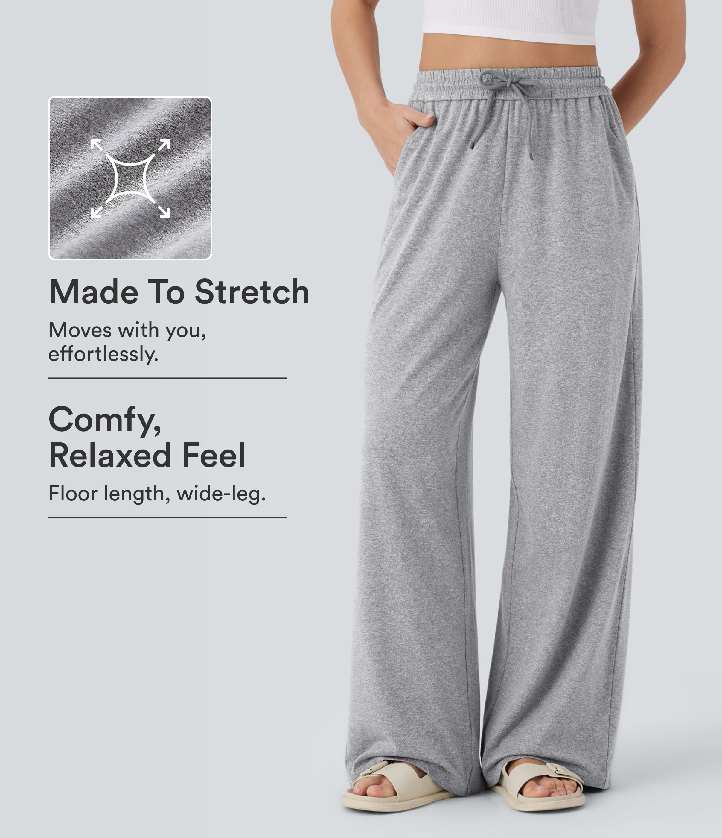 High Waisted Drawstring Pocket Wide Leg Baggy Casual Pants