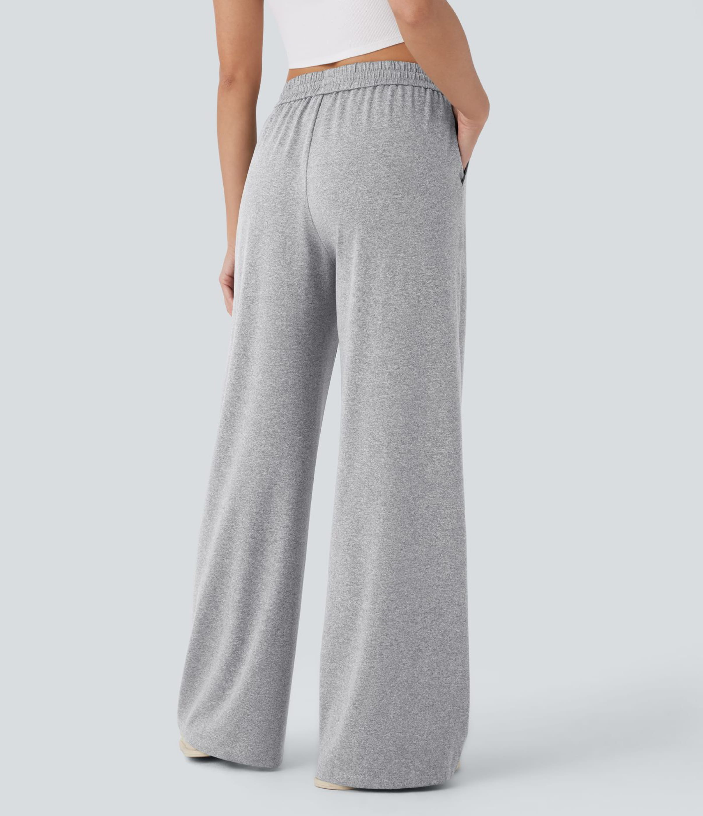 Fog Gray High Waisted Drawstring Pocket Wide Leg Baggy Casual Pants / 2
