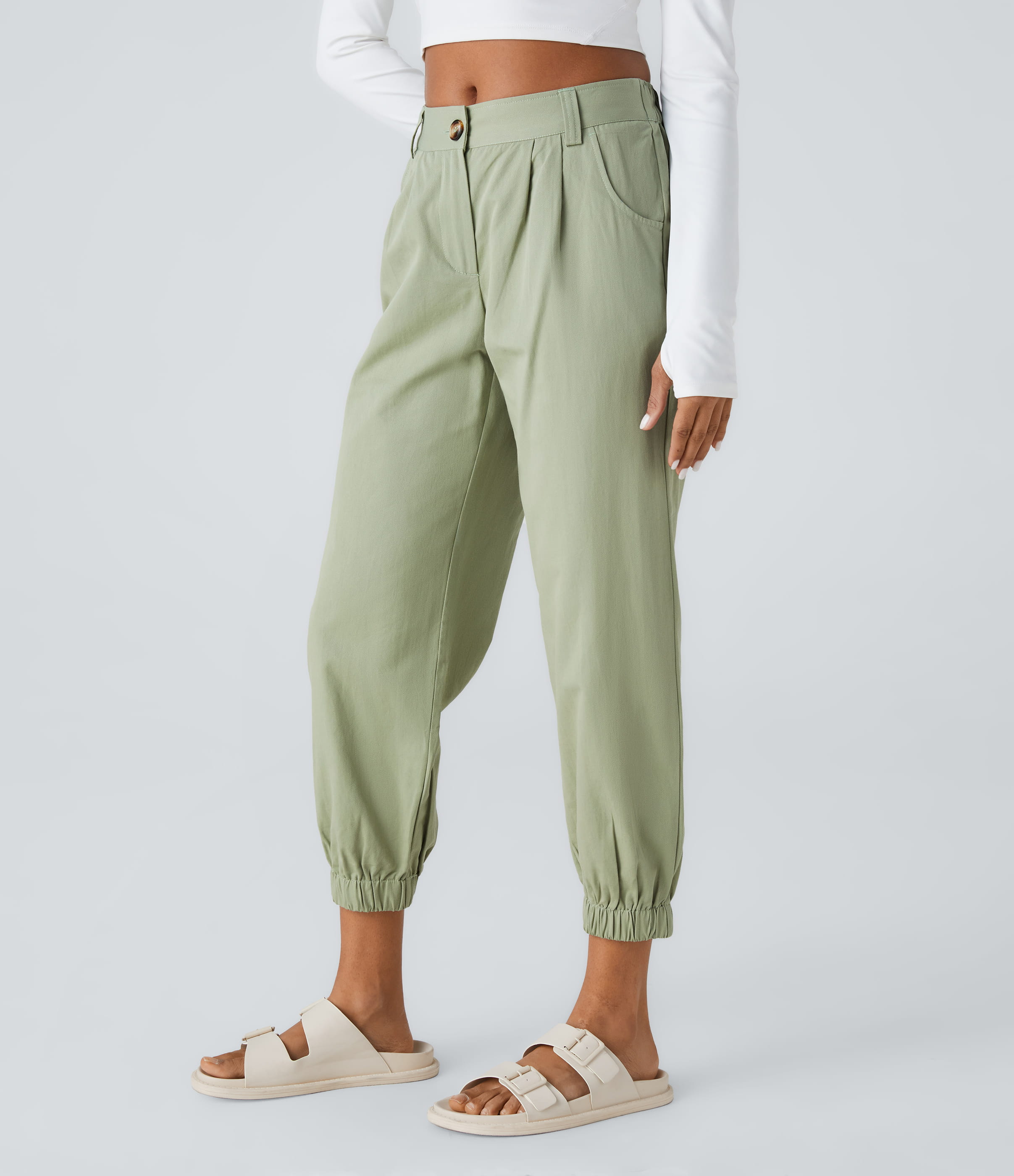 Laurel Green Mid Rise Casual Joggers with Pockets / 2