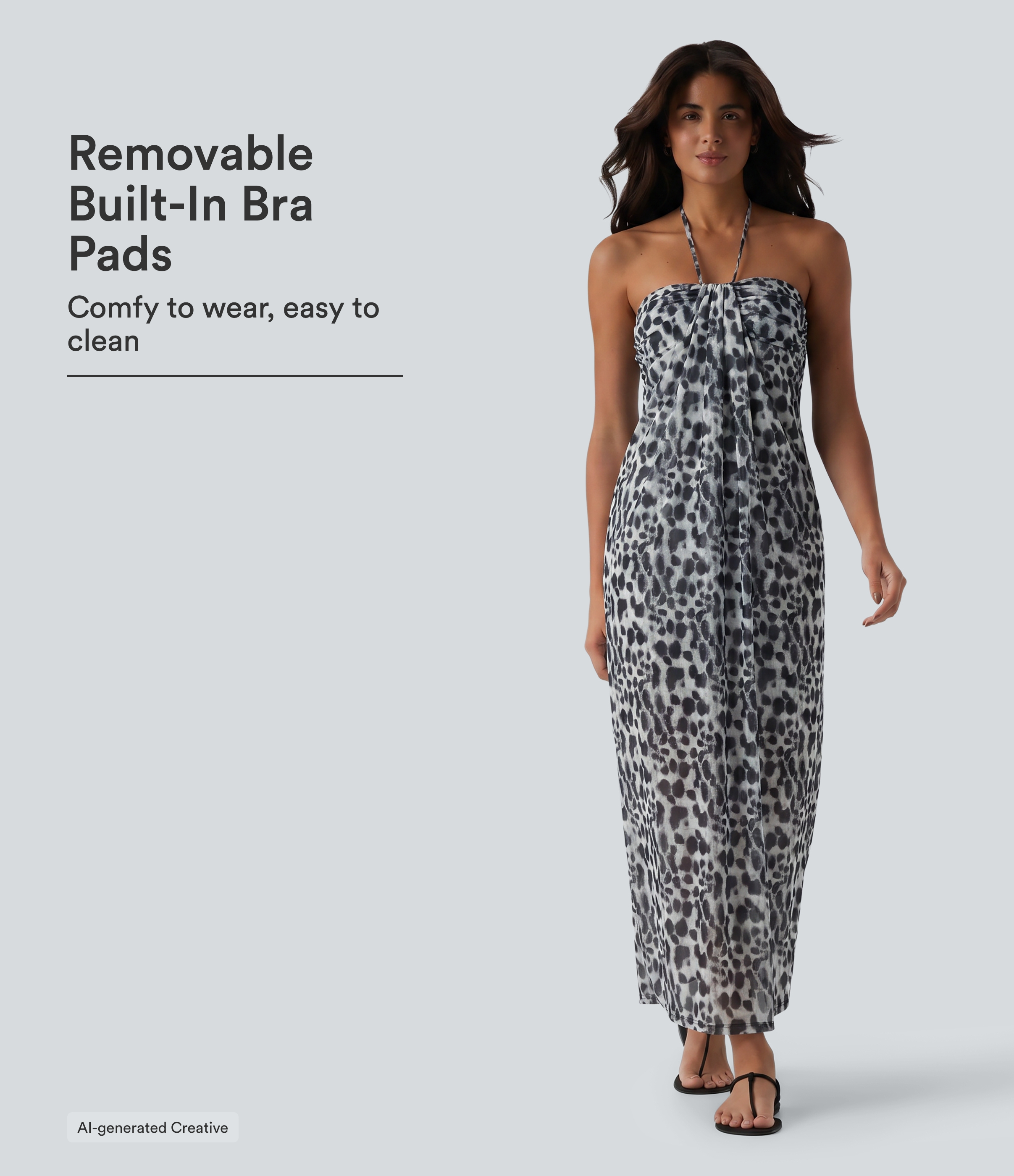Halter Tie Back Built-in Bra Leopard Print Maxi Dress