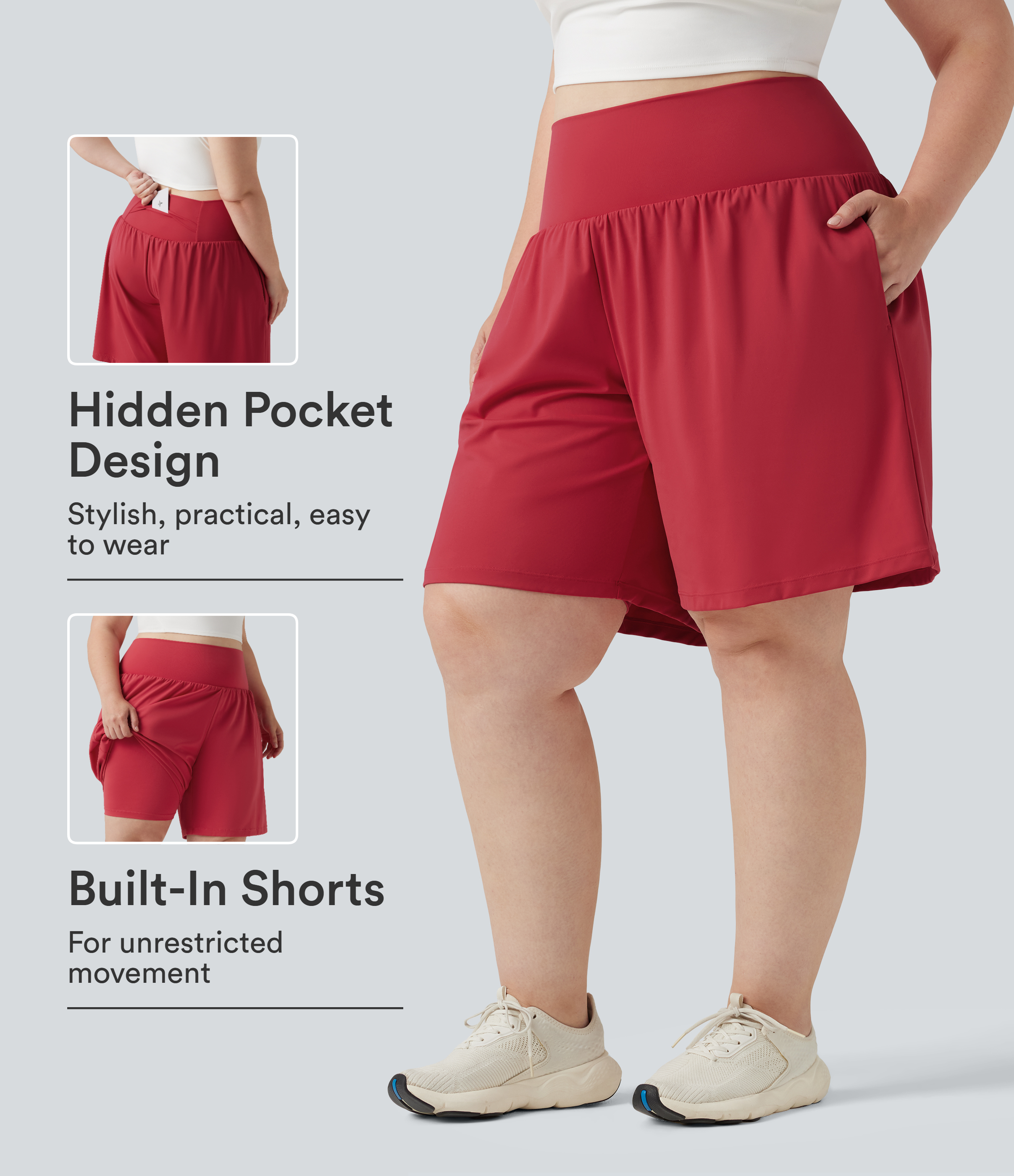 Plus Size SoftlyZero™ Airy Super High Waisted 2-in-1 Cool Touch Yoga Shorts 9'' with Pockets
