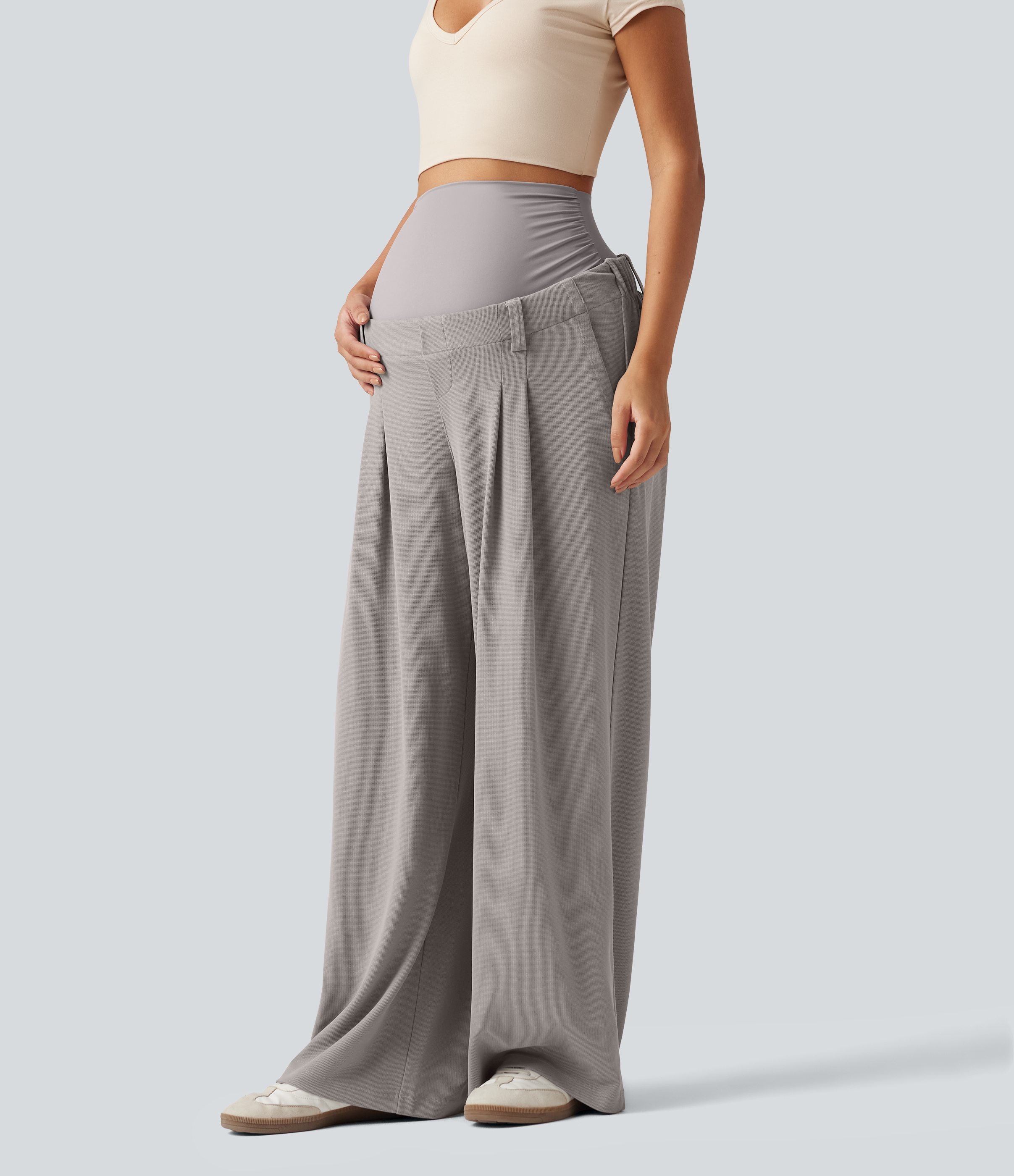 Halara Flex™ Super High Waisted Wide Leg Waffle Maternity Work Pants with Pockets