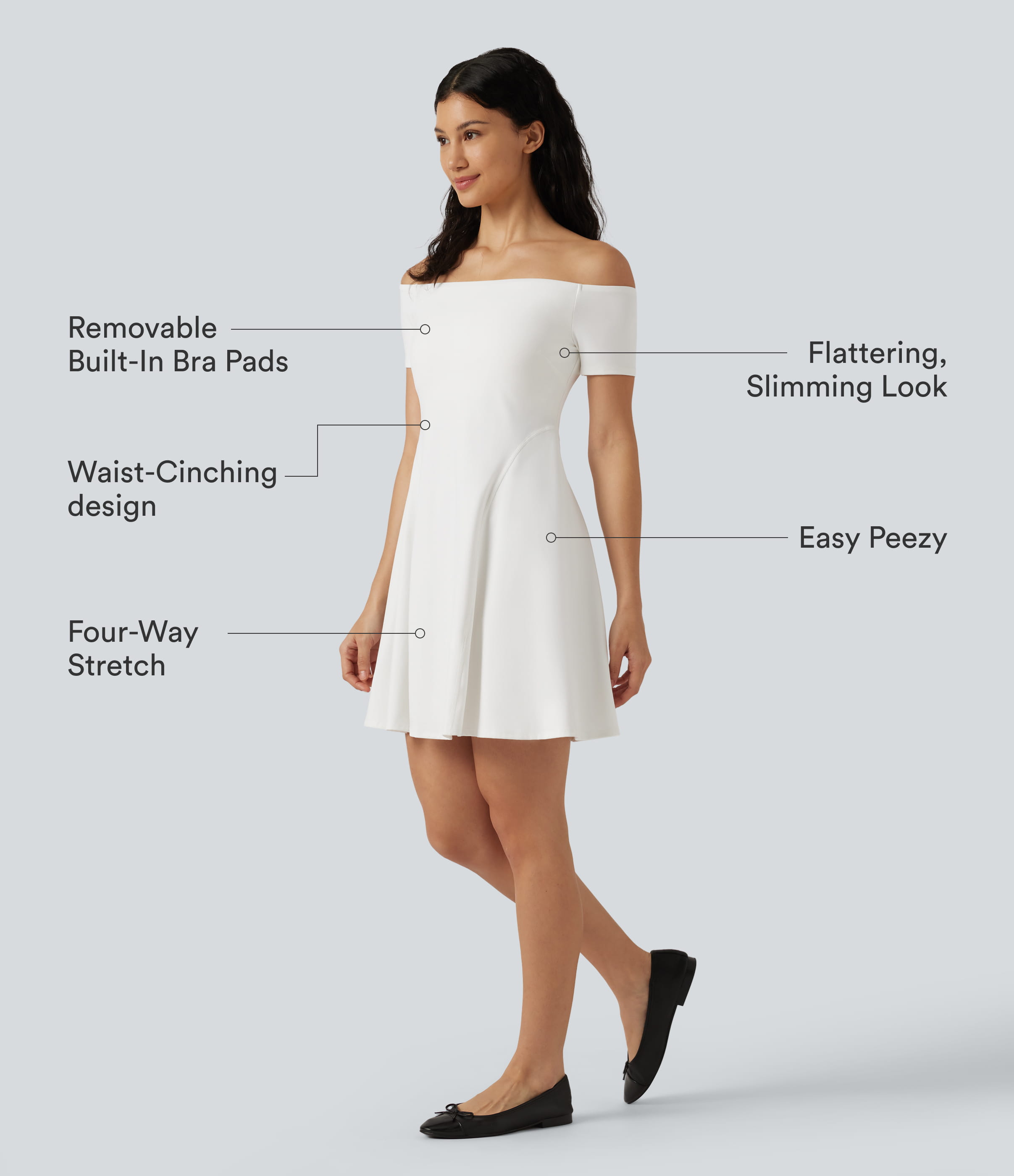 Weiß SoftlyZero™ Plush schulterfreies, kurzärmeliges Mini-Freizeitkleid mit integriertem BH, BH-Größen B-DD / 2