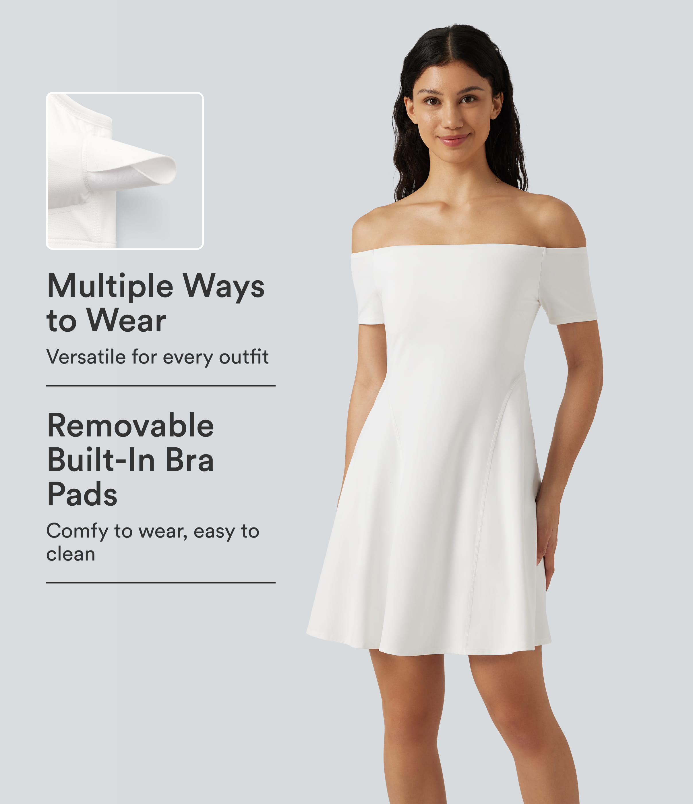 SoftlyZero™ Plush Off Shoulder Short Sleeve Built-in Bra Mini Casual Dress B-DD Cups
