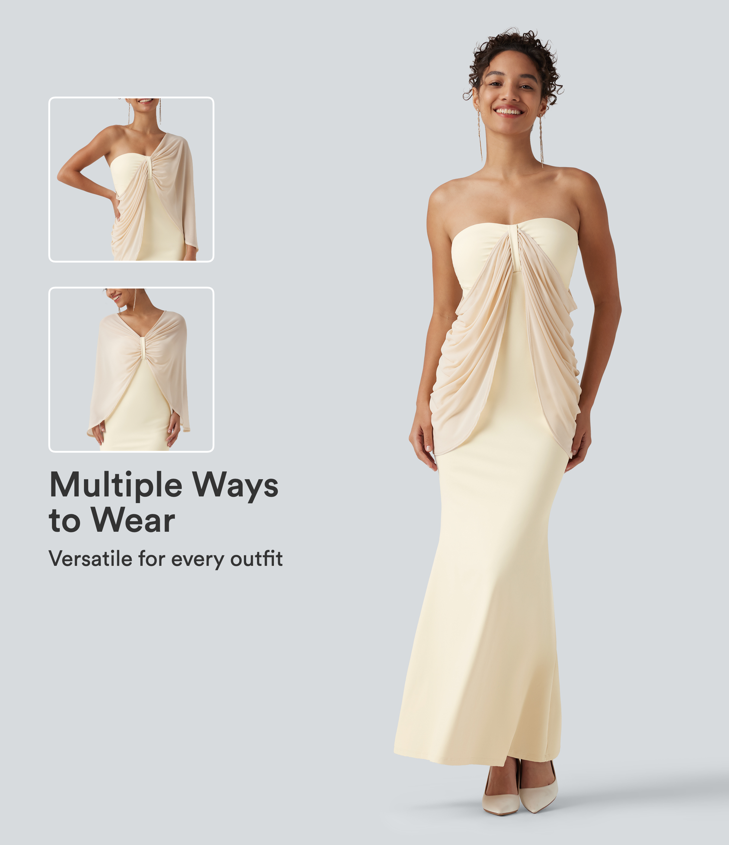 SoftlyZero™ Plush Tube Built-in Bra Contrast Mesh Mermaid Maxi Dress