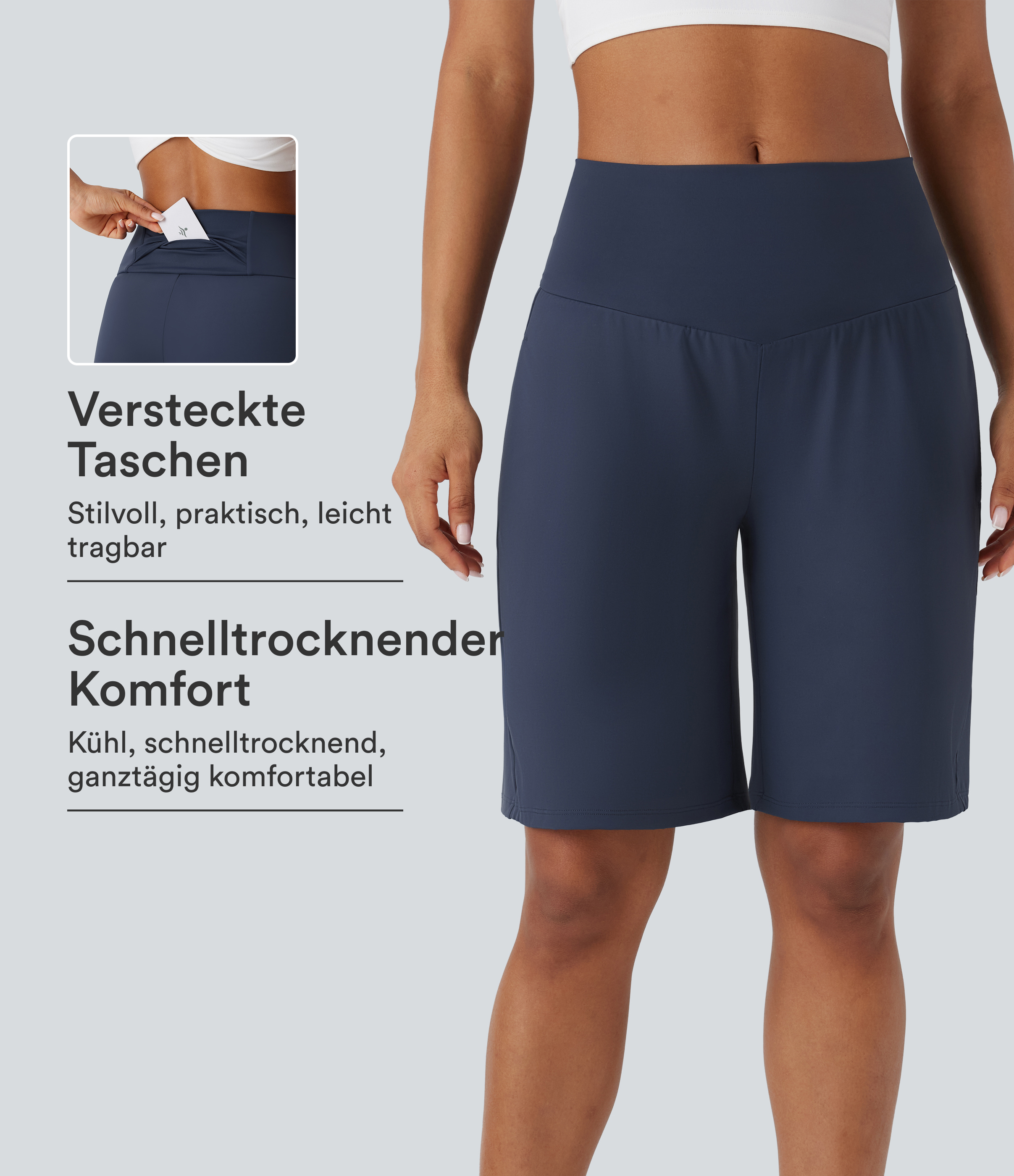 Softlyzero™ Airy - Yoga-Bermudashorts mit hohem Bund, mehreren Taschen und Cool-Touch
