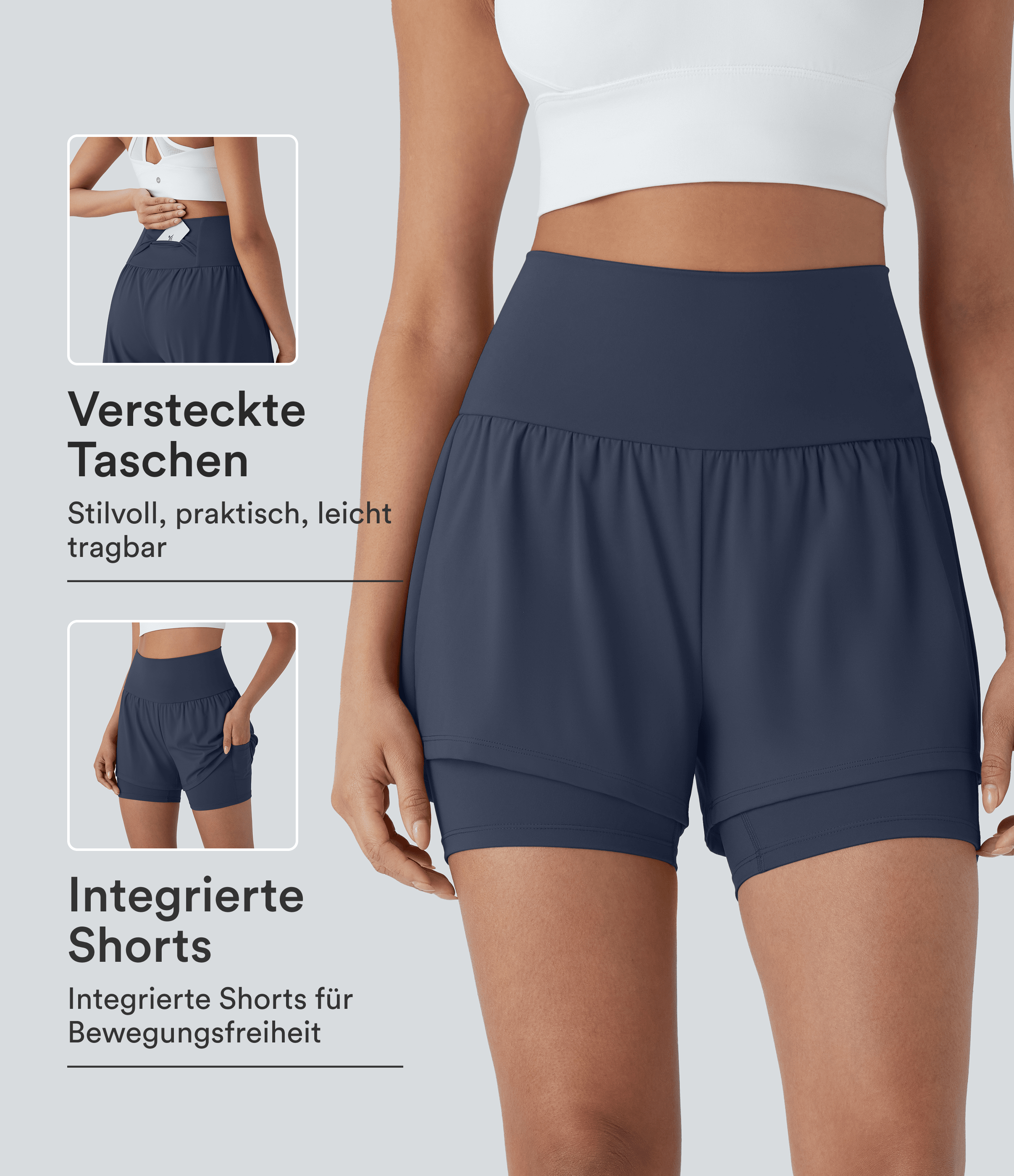 Softlyzero™ Airy 2-in-1 Cool Touch Yoga-Shorts mit superhoher Taille mit Taschen 12,7cm