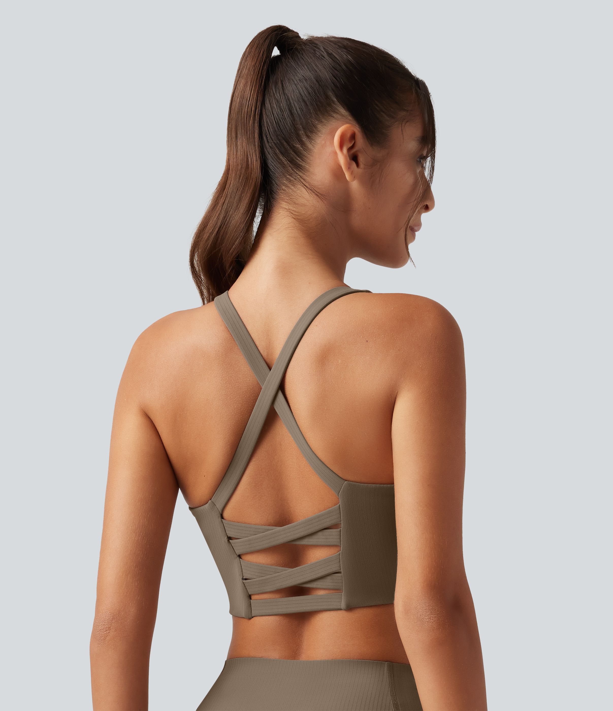 Dawn Brown Halara UltraSculpt™ Brassière de running côtelée à maintien léger avec bonnet intégré / 2