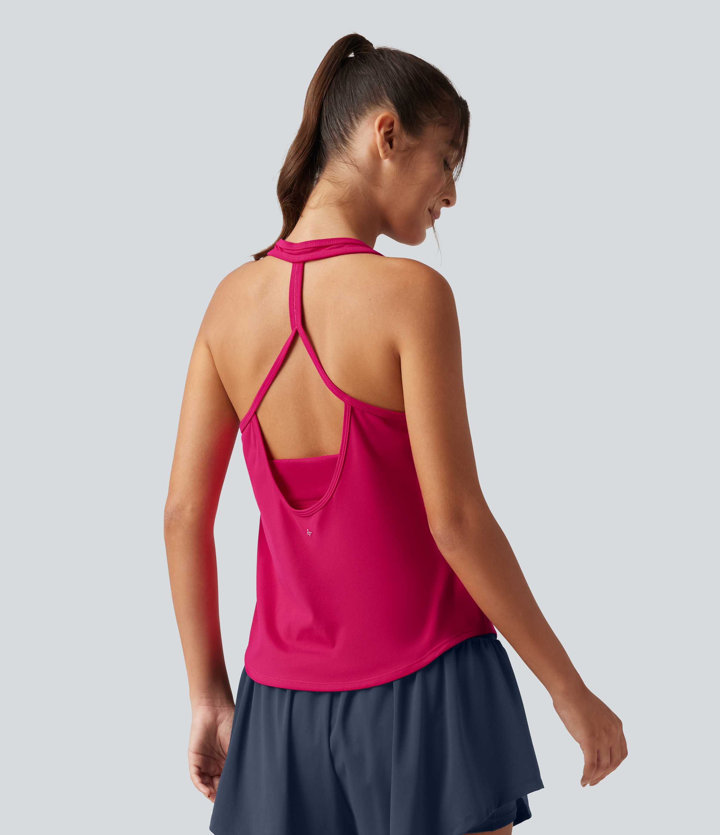 Bright Rose Yoga-Tanktop mit U-Ausschnitt und integriertem BH, geschwungener Saum, Cool-Touch und schnelltrocknendem Material - UPF50+ / 2
